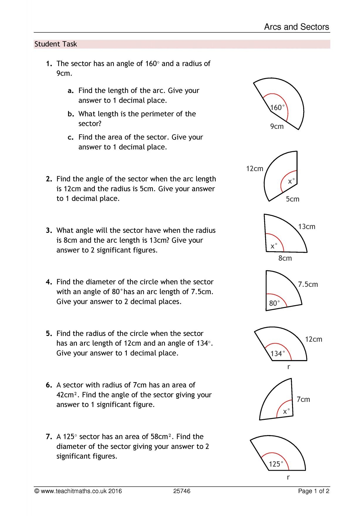 Arcs And Sectors KS4 MathsTeachit