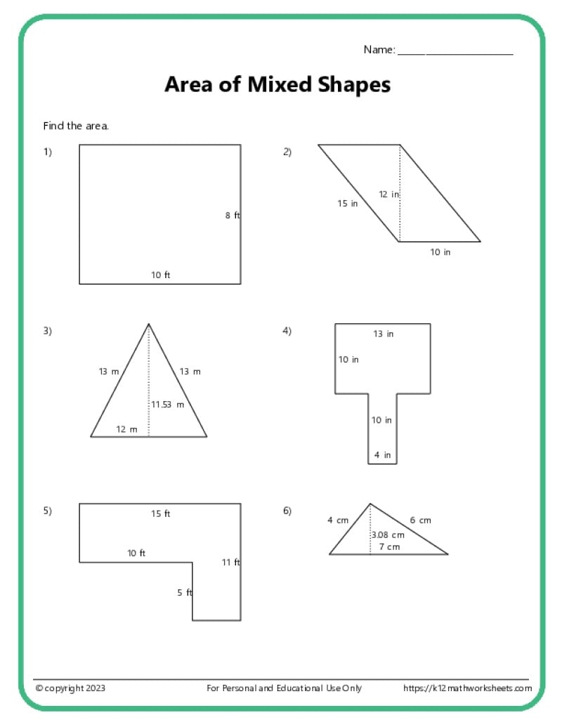 perimeter and area worksheets