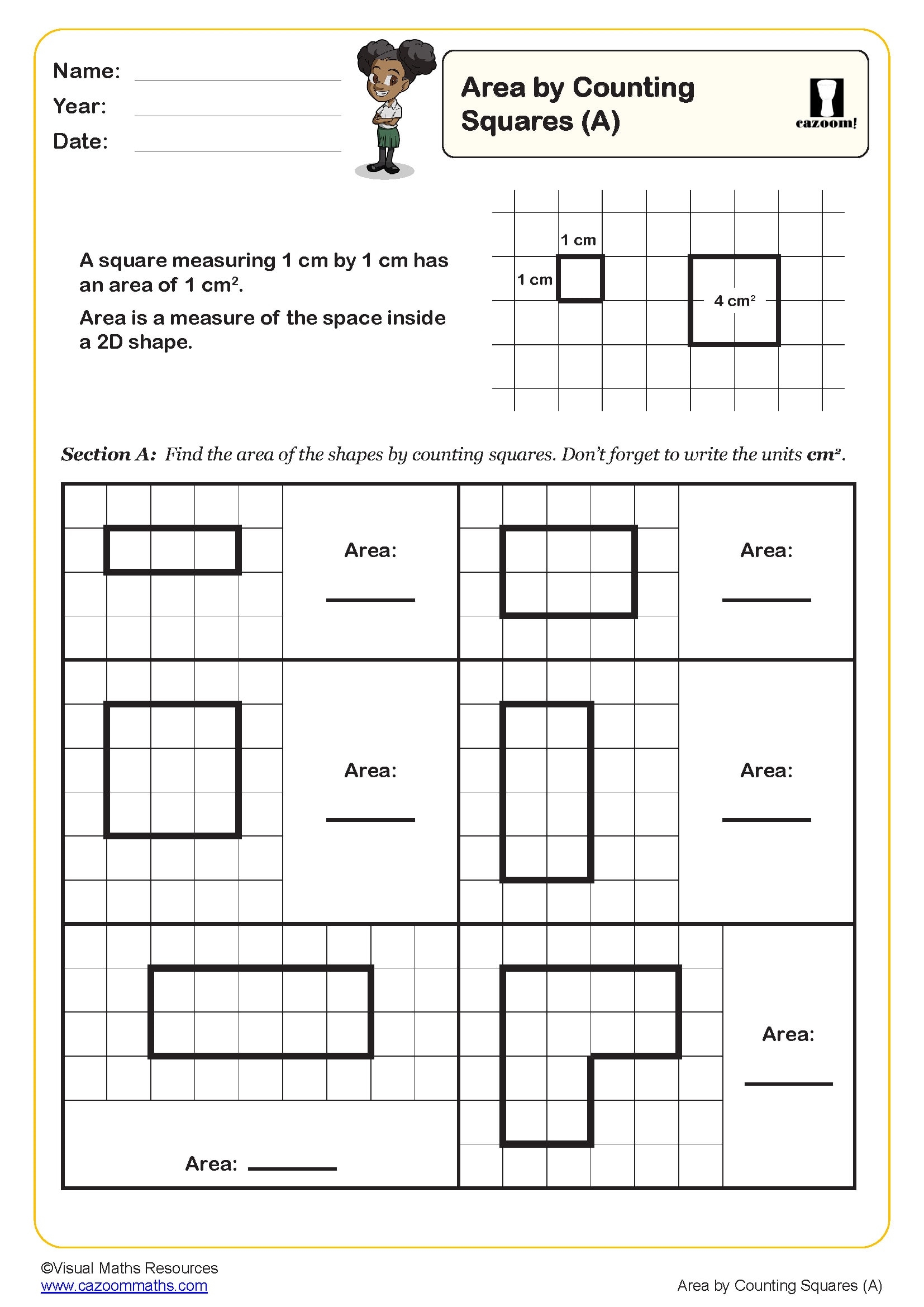 Area By Counting Squares A Worksheet PDF Printable Measurement Worksheets Area By Counting Squares A Worksheet PDF Printable Measurement Worksheets