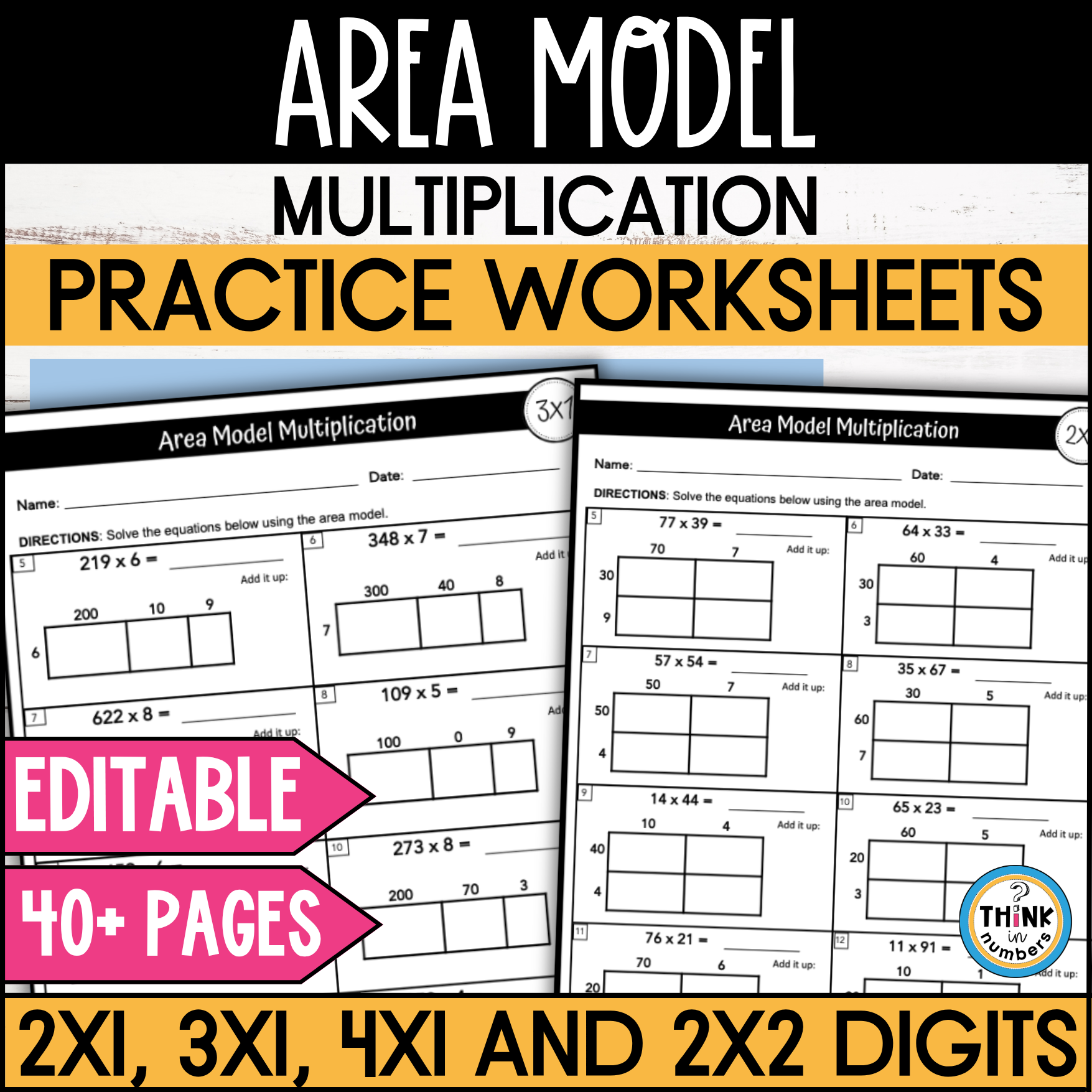 Area Model Multiplication Worksheets 2x1 3x1 4x1 And 2x2 Digits Made By Teachers
