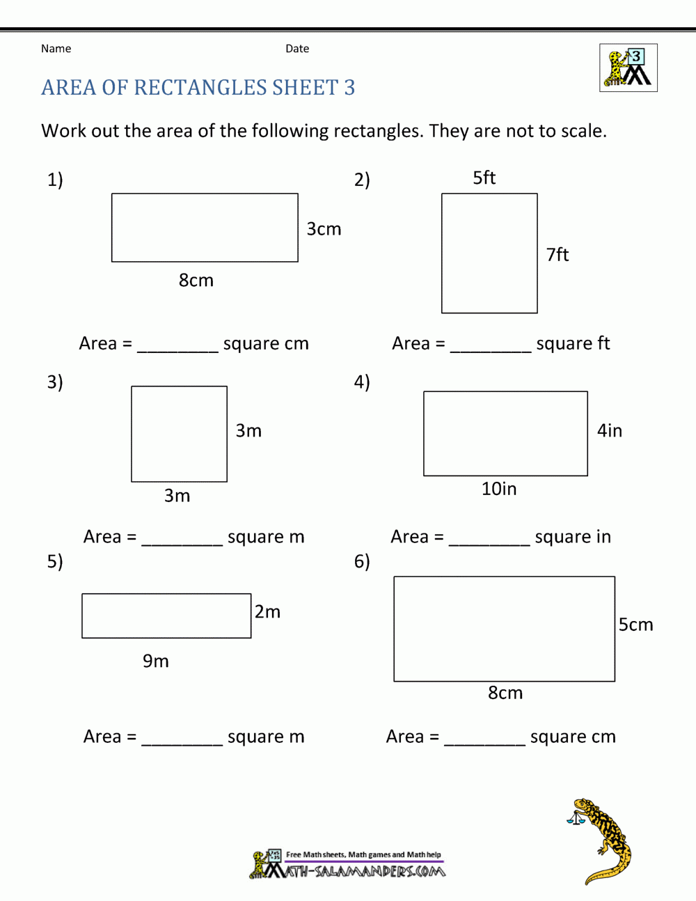 area worksheets for 3rd graders