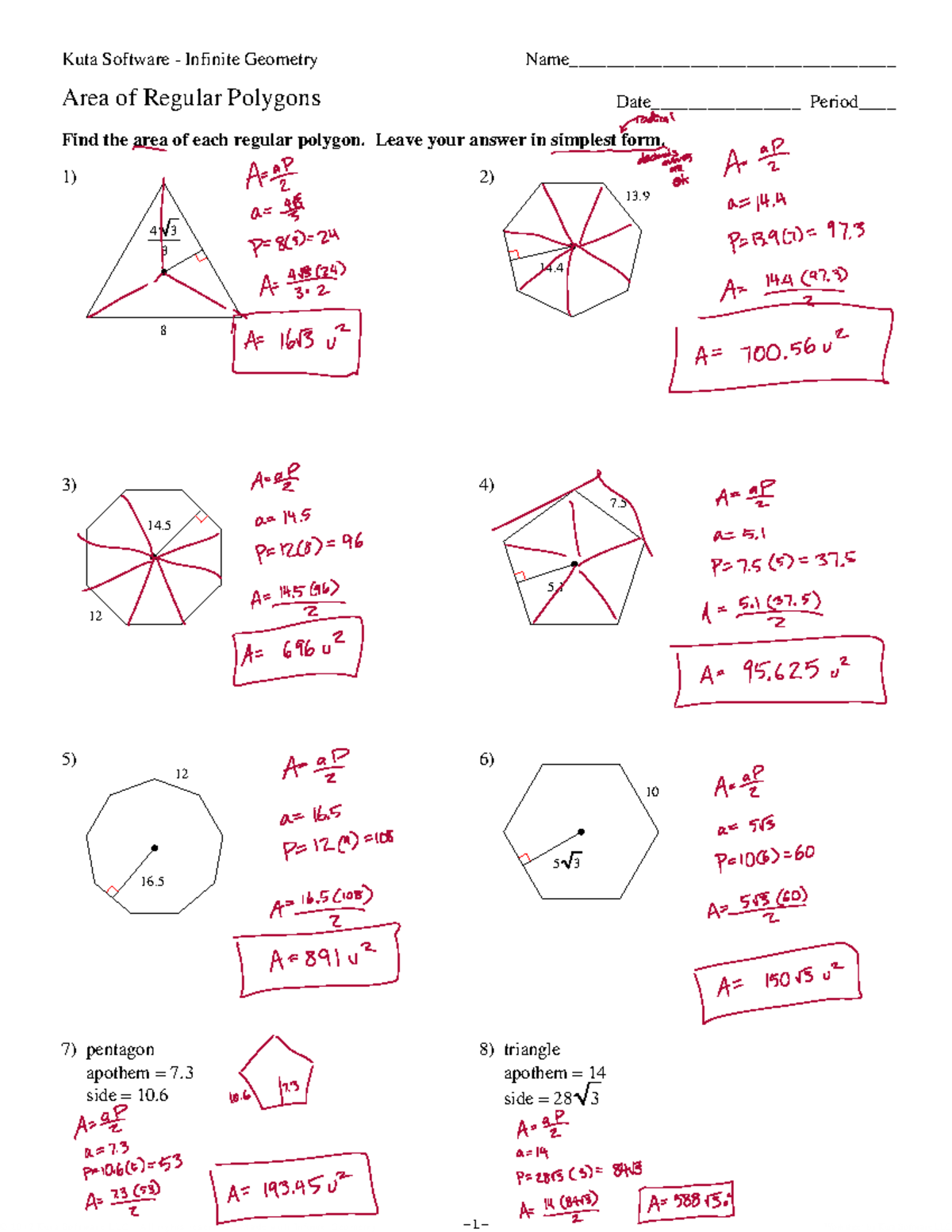 Area Of Regular Polygons Worksheet Kuta Software Studocu Area Of Regular Polygons Worksheet Kuta Software Studocu