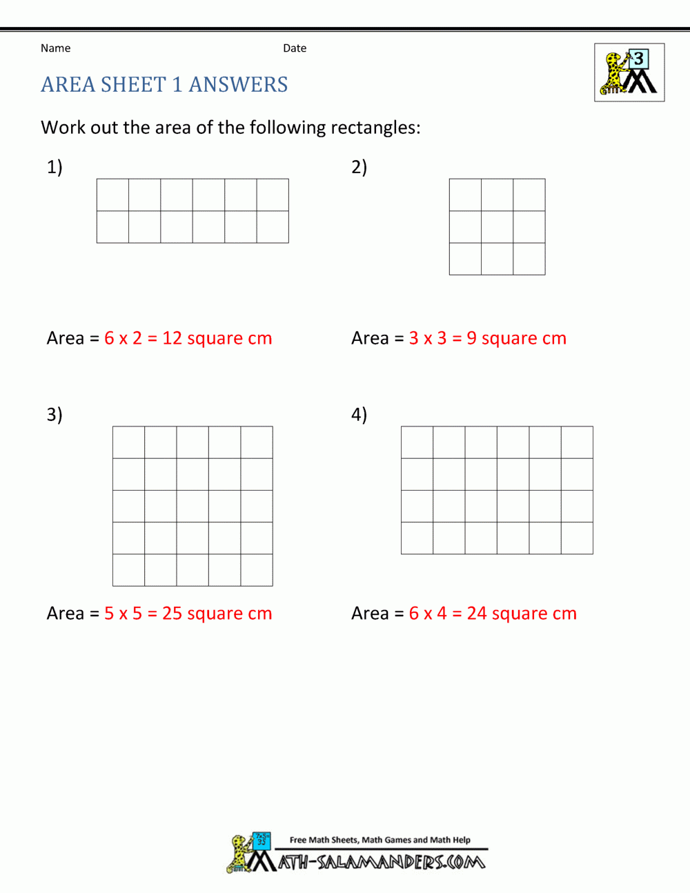 Area Sheet 1 Answers
