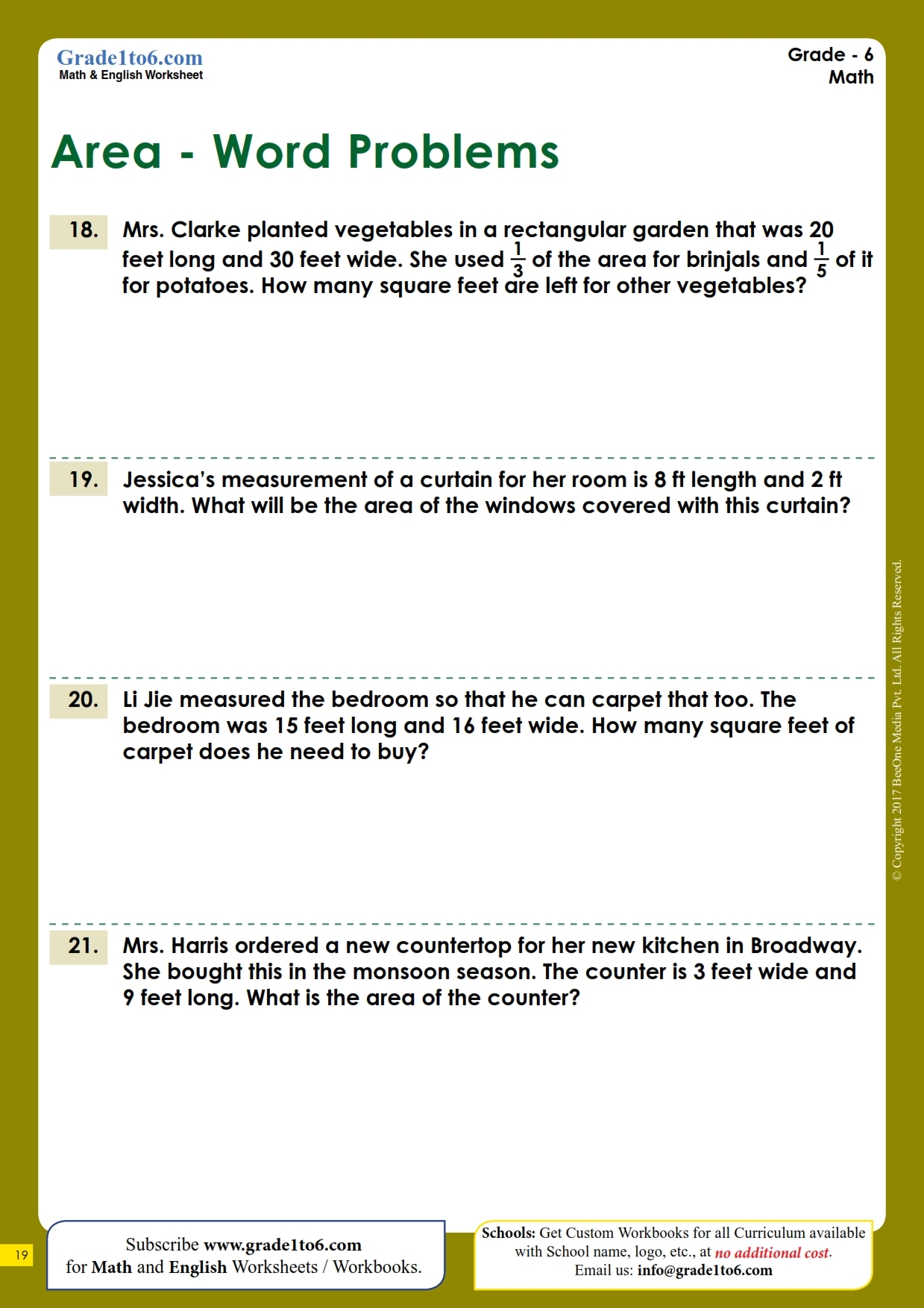 Area Word Problems Worksheets Exam Type