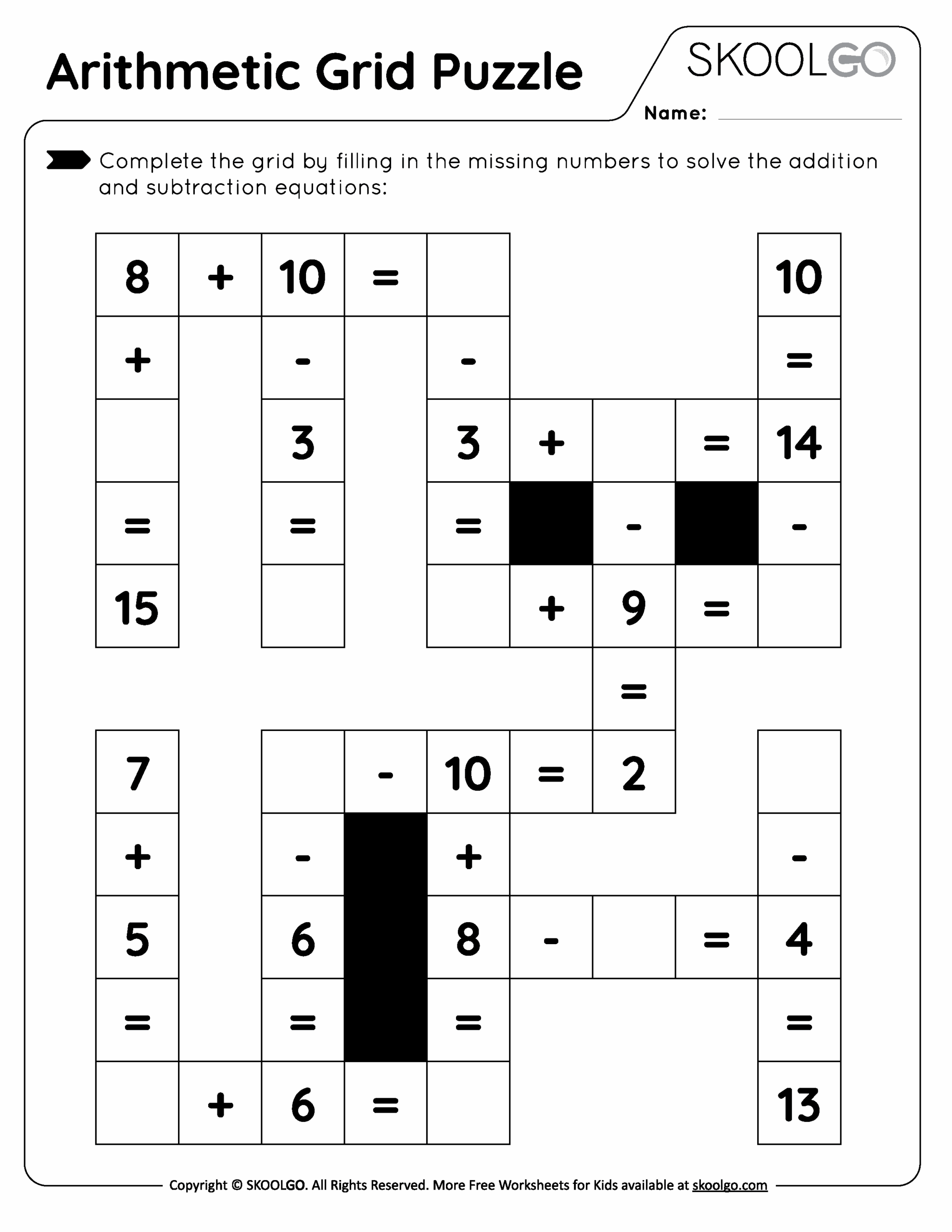Arithmetic Grid Puzzle Free Worksheet For Kids SKOOLGO Arithmetic Grid Puzzle Free Worksheet For Kids SKOOLGO
