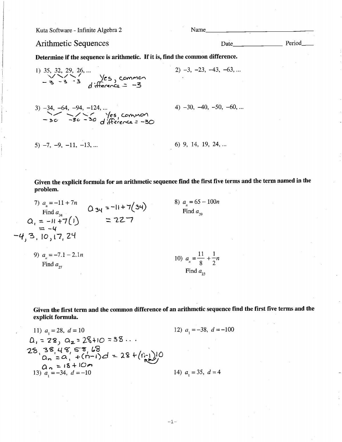 Arithmetic Sequences And Series Worksheet Notes Cobb Learning