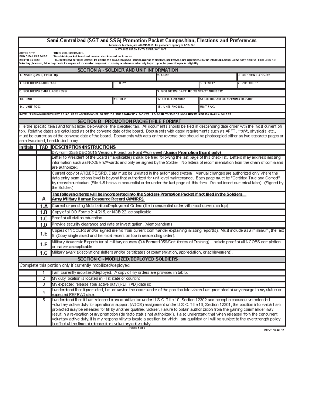 Army Promotion Packet Template SGT SSG With Filing Instructions Studocu