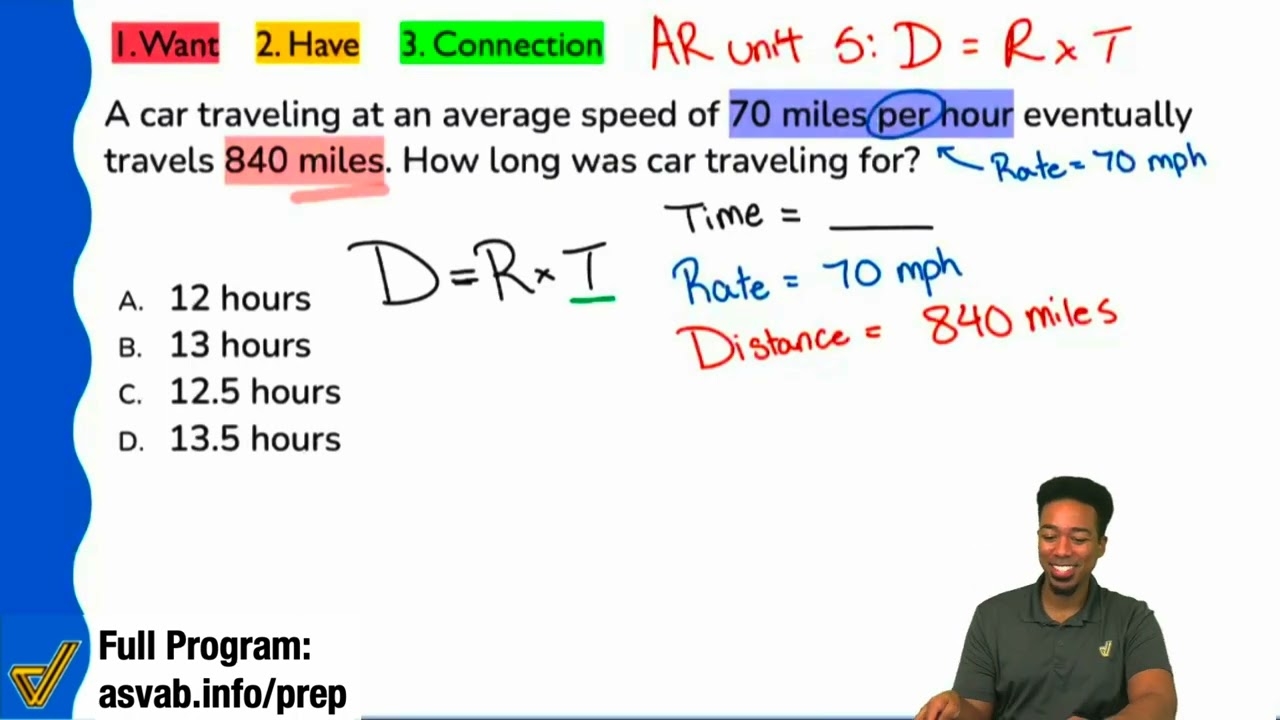 ASVAB Arithmetic Reasoning Practice Test Question Distance Rate Time Word Problem YouTube