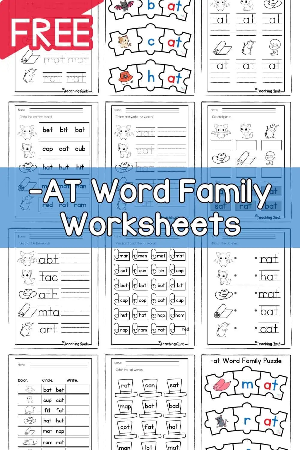 AT Word Family Worksheets The Teaching Aunt
