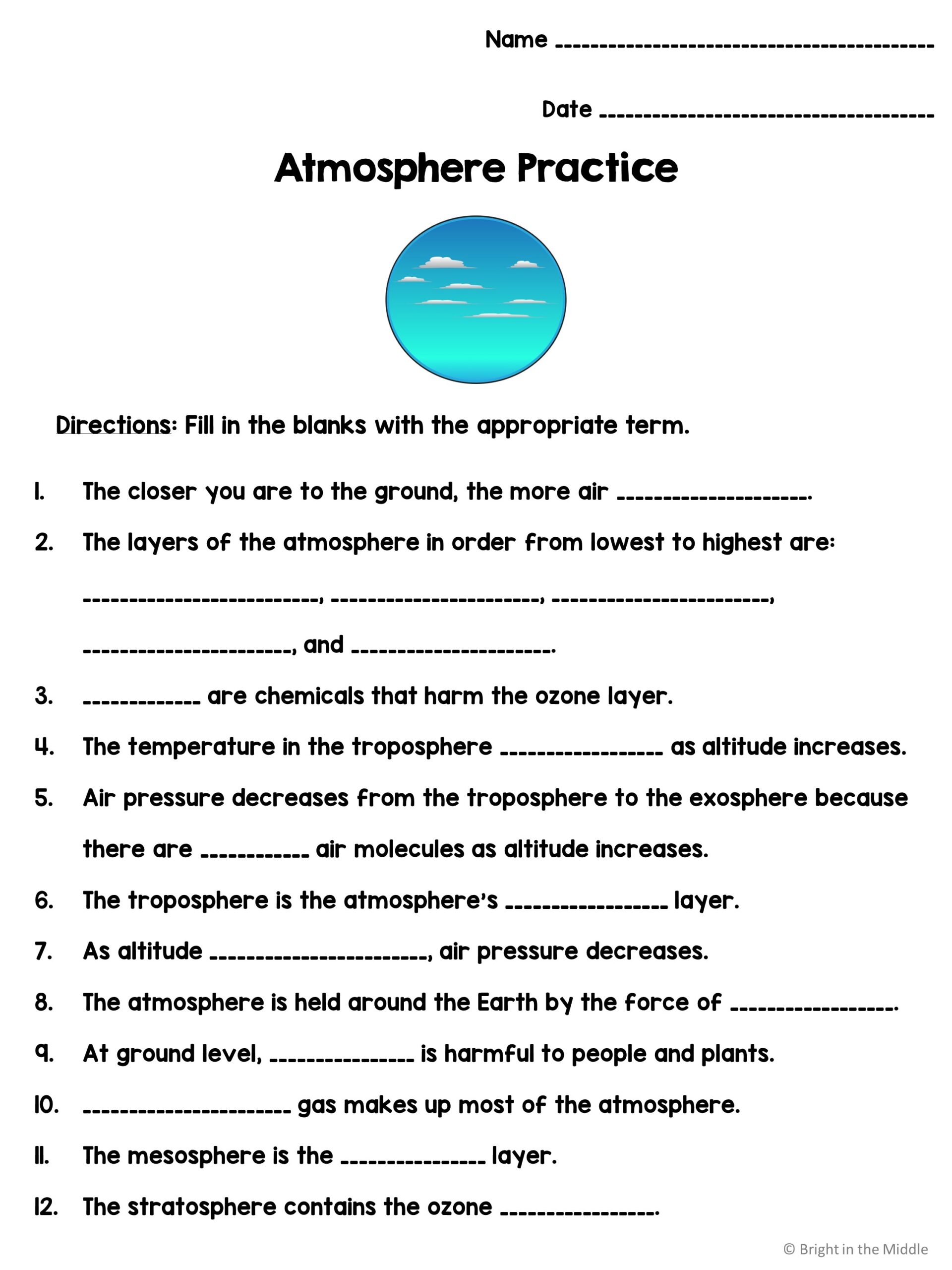 Atmosphere Worksheet Bright In The Middle