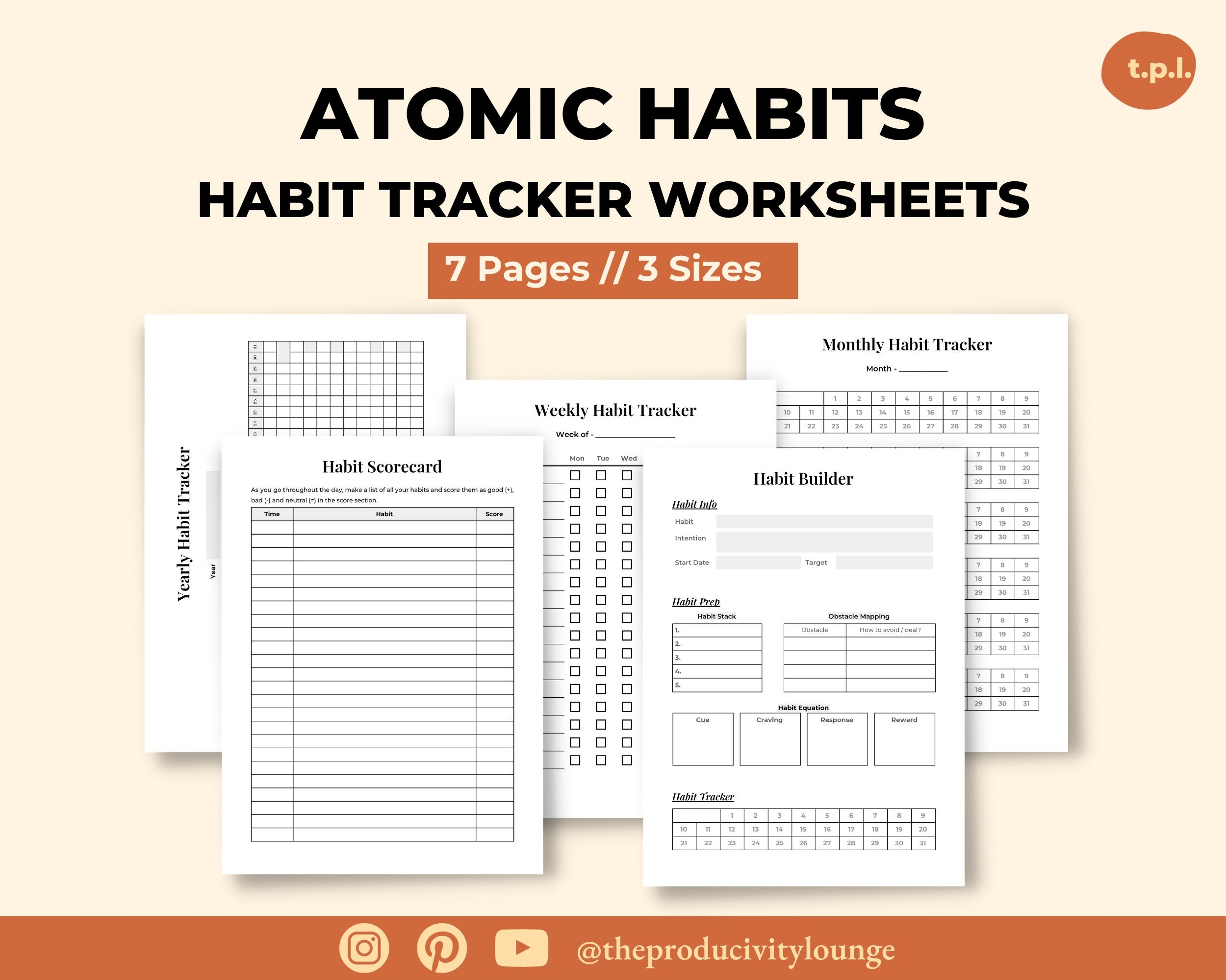 Atomic Habits Tracker Worksheets Daily Weekly Yearly printable PDF Etsy