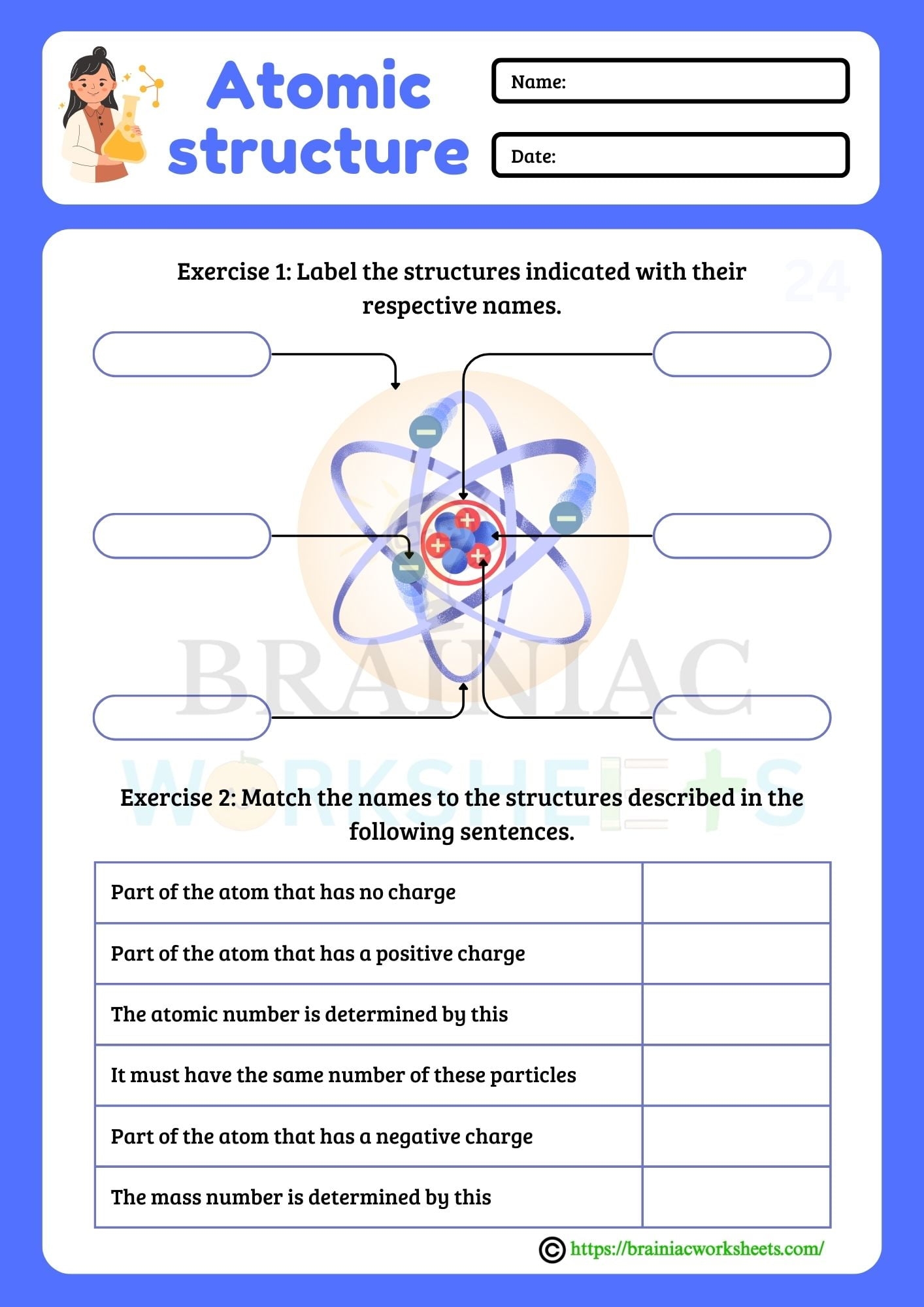 atom structure worksheet