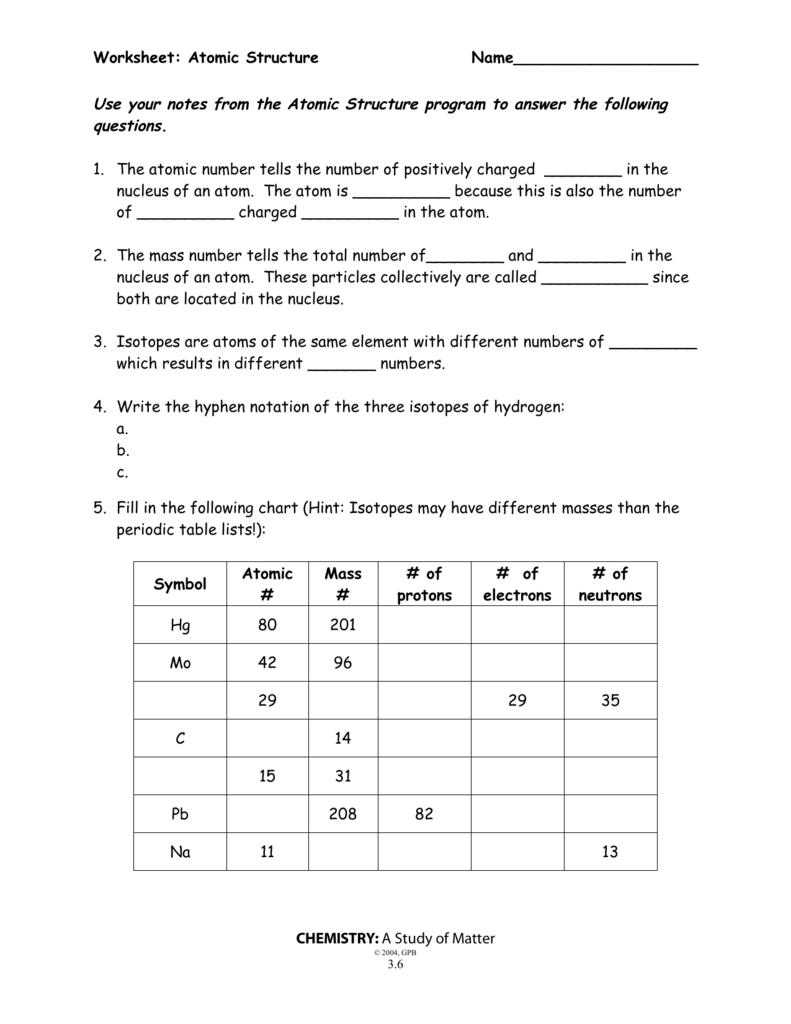 basic atomic structure worksheet basic atomic structure worksheet