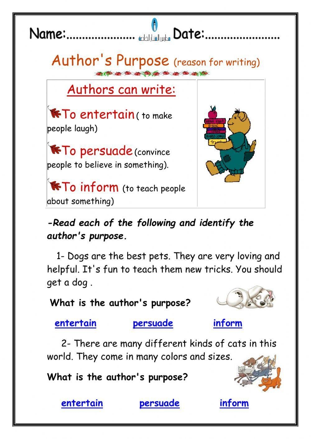 Authors Purpose Interactive Worksheet Live Worksheets Worksheets Library Authors Purpose Interactive Worksheet Live Worksheets Worksheets Library