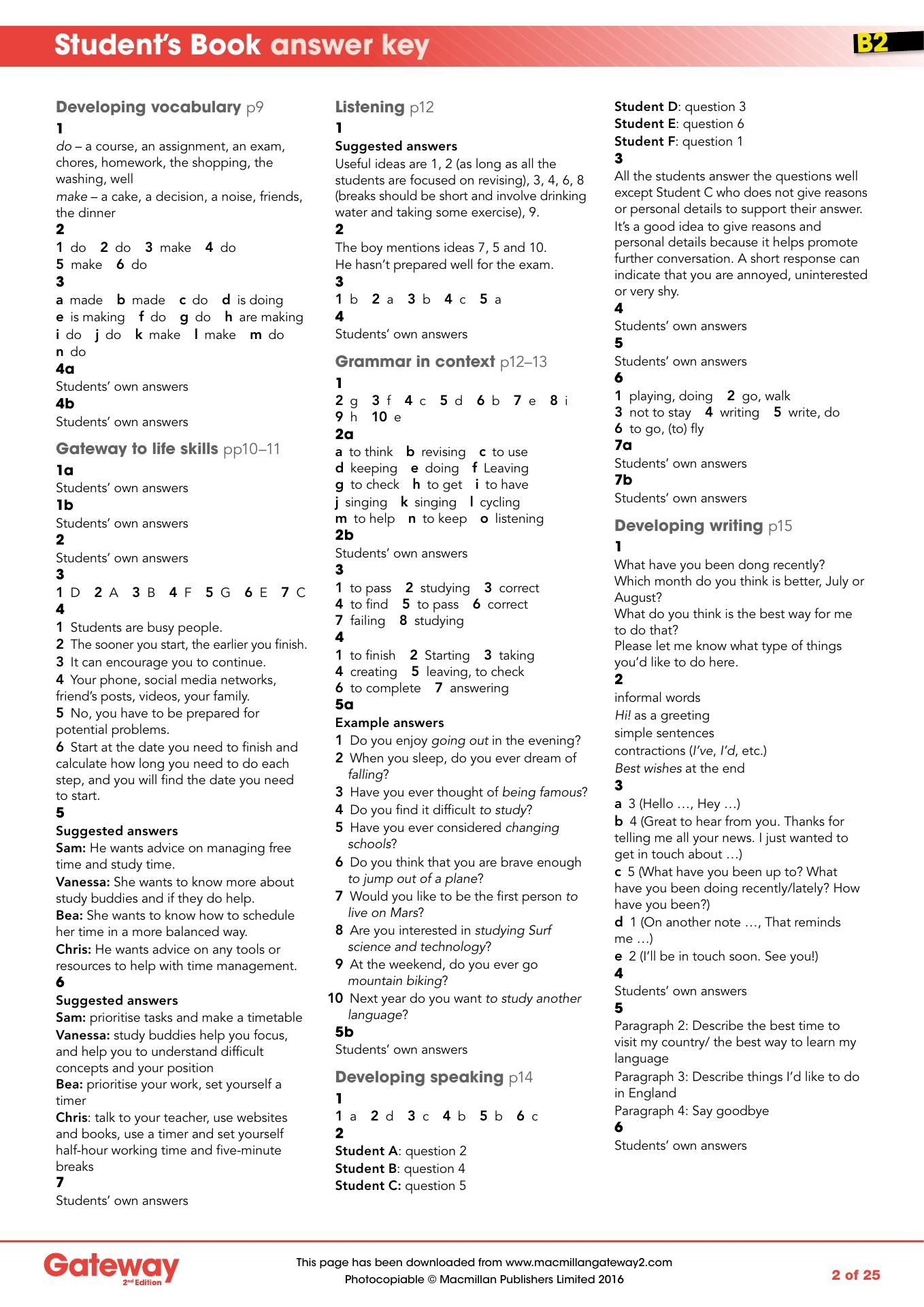 B2 Student S Book Answer Key Pdf 2 UDocz