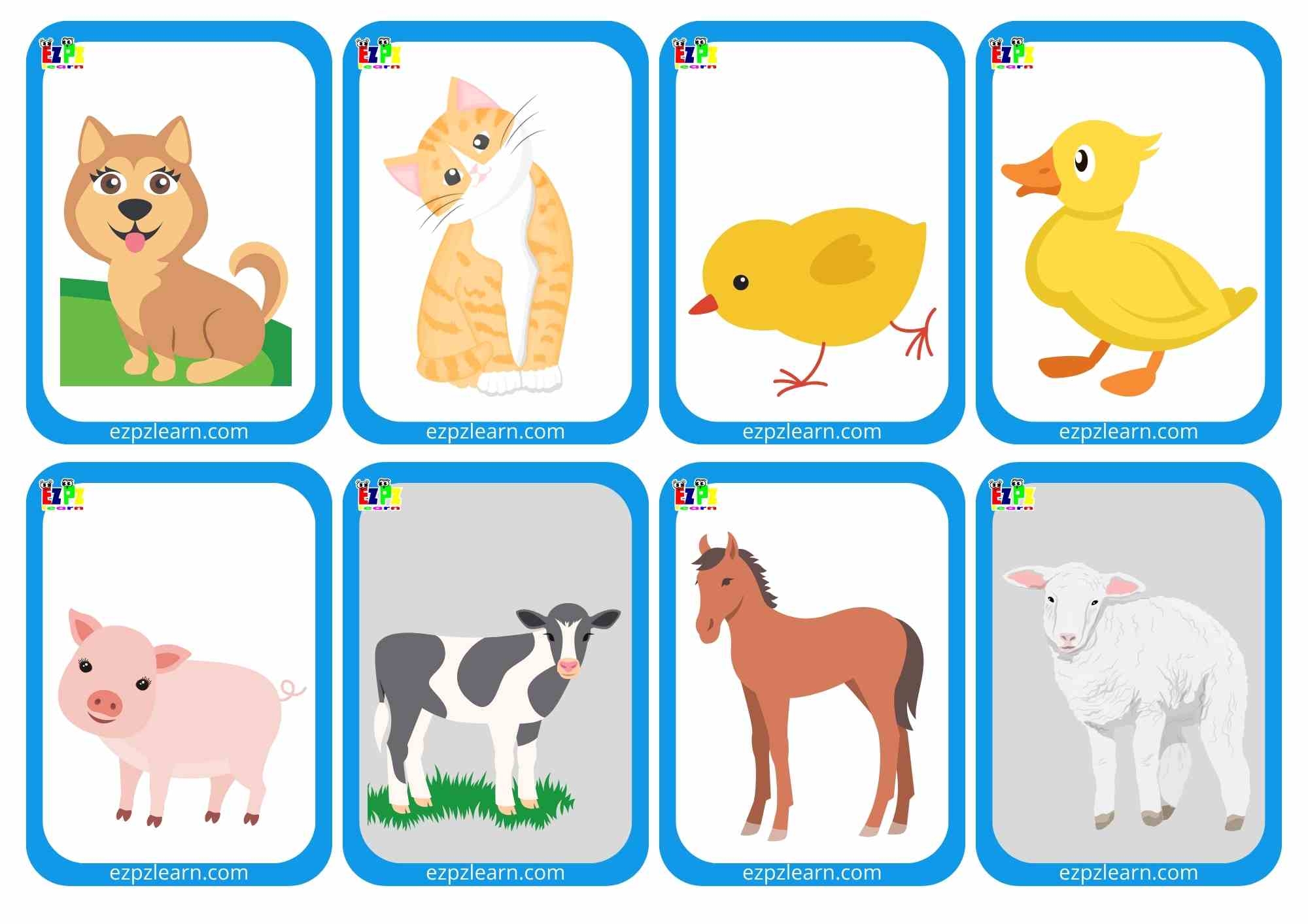 Baby Animals Vocabulary Mini Flashcards With Words On The Back For Kindergarten And English Language Learners Free Printable PDF Download Includes 18 Cards Ezpzlearn
