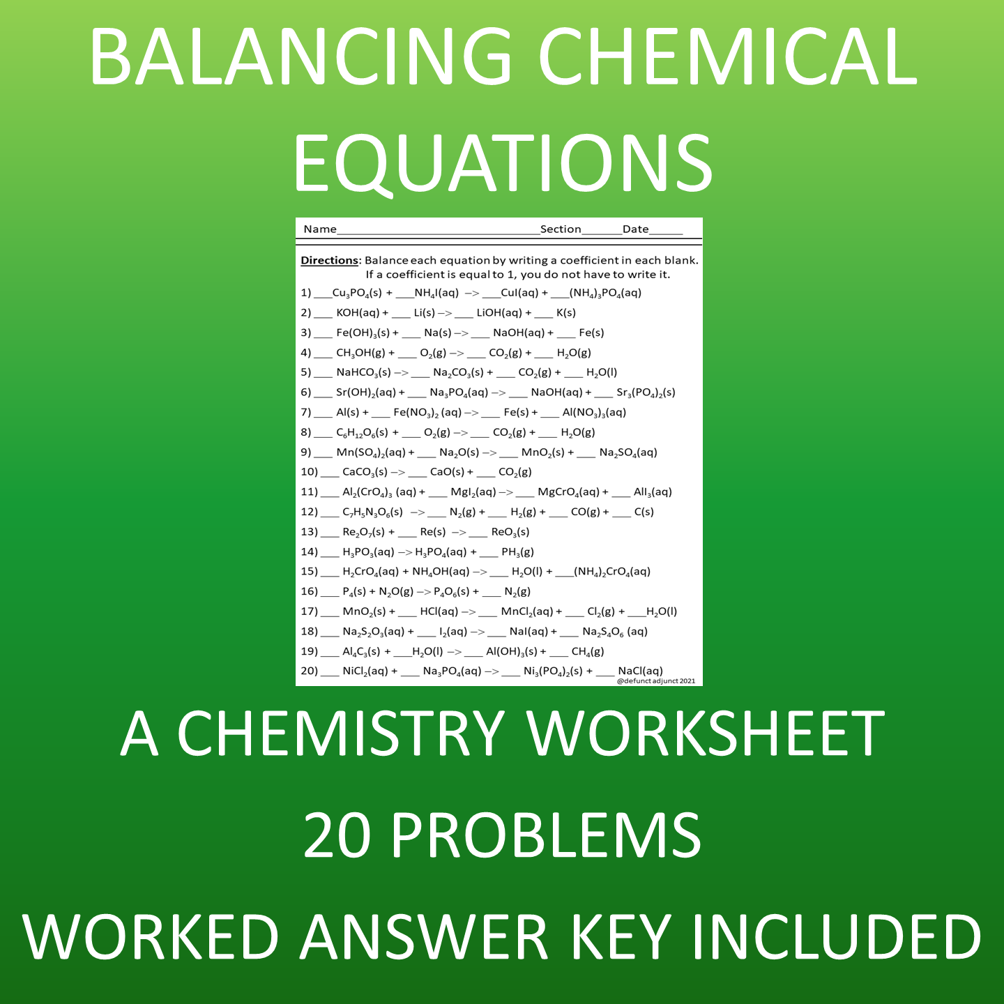 balance equations chemistry worksheet