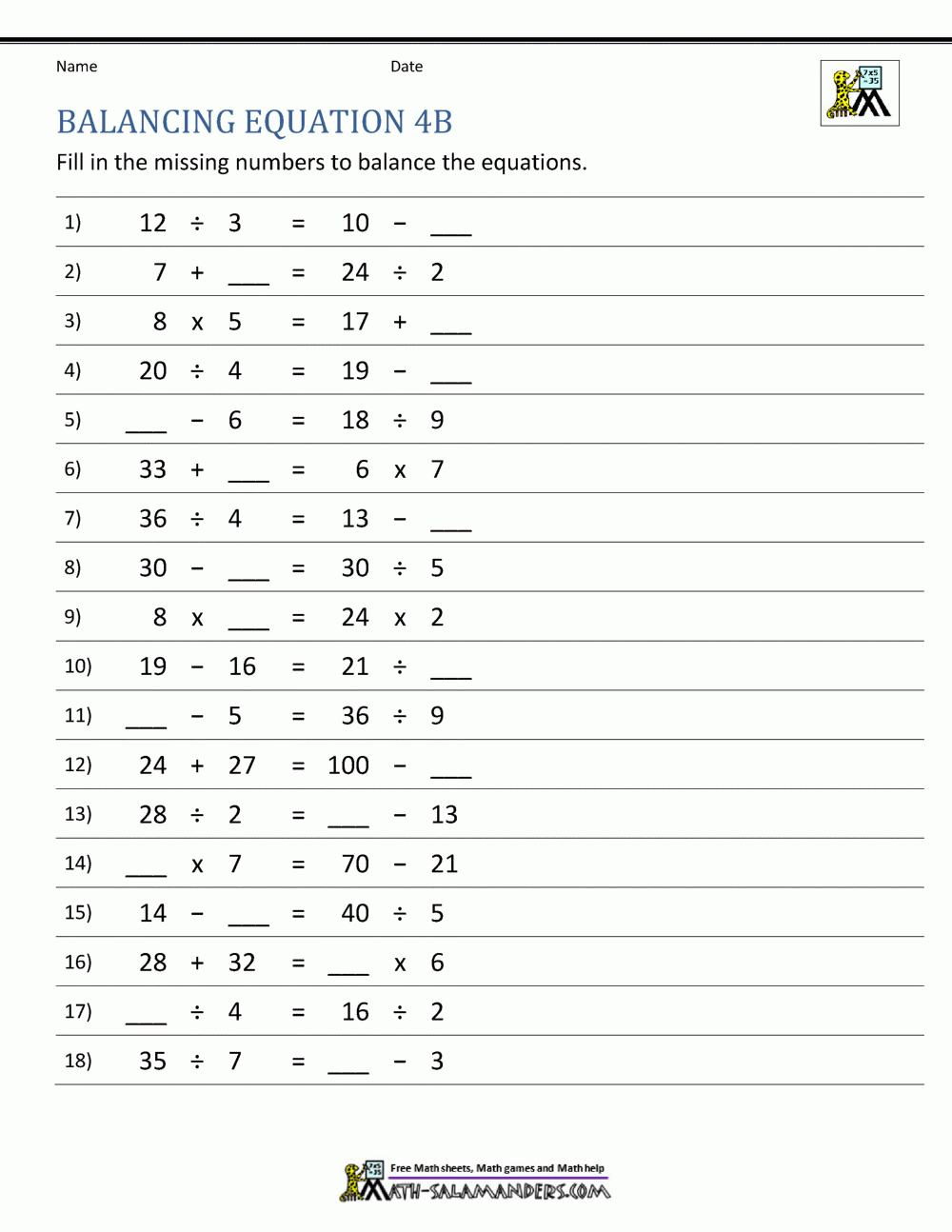 balance equation worksheet with answers