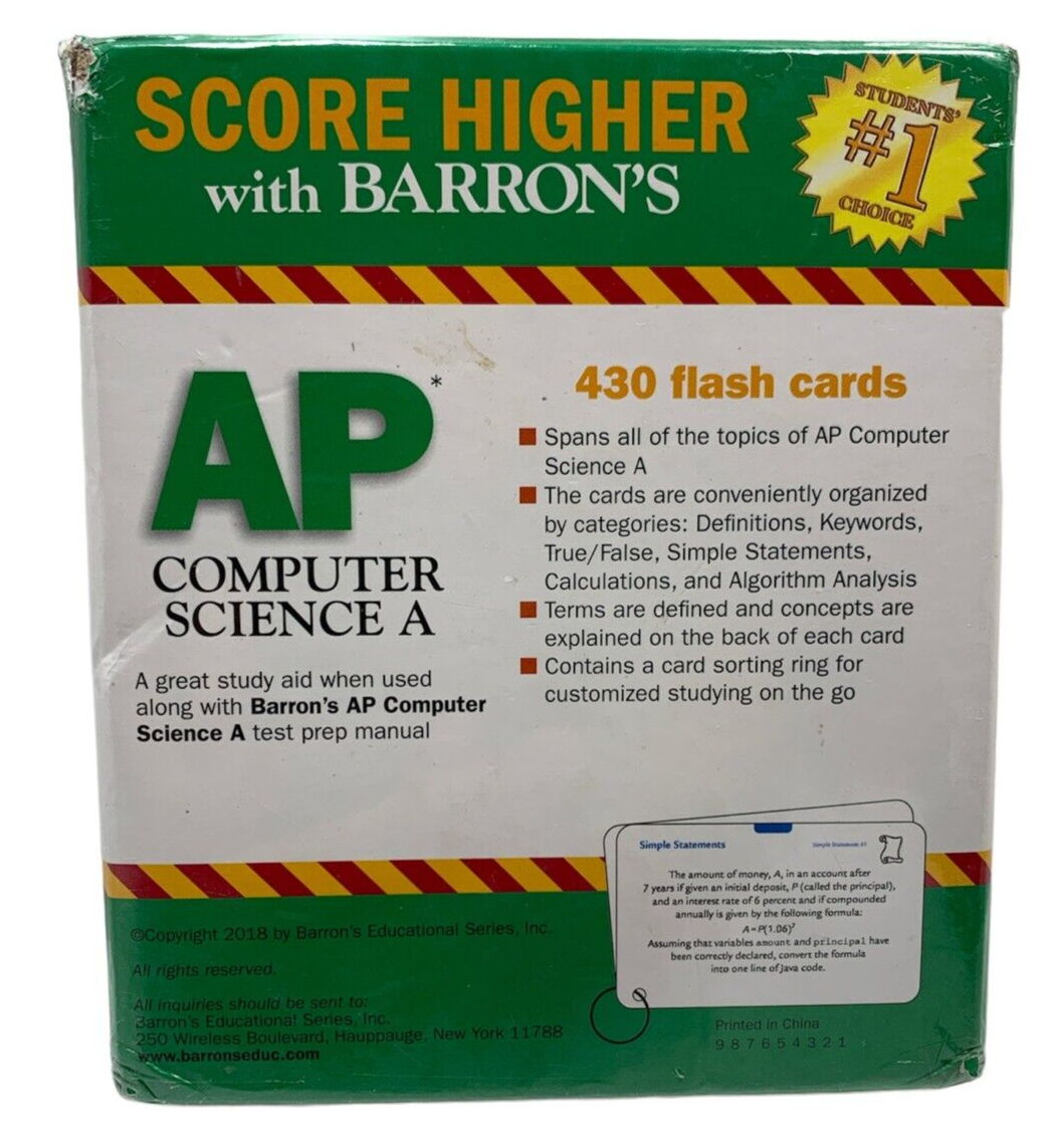 Barron s AP Computer Science A 430 Flash Cards Roselyn Teukolsky Sealed 9781438078564 EBay