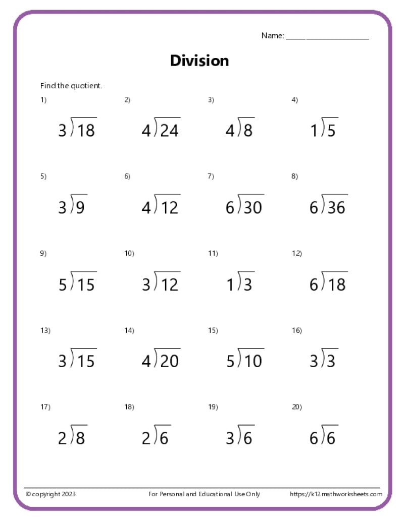 Basic Division Worksheets Basic Division Worksheets
