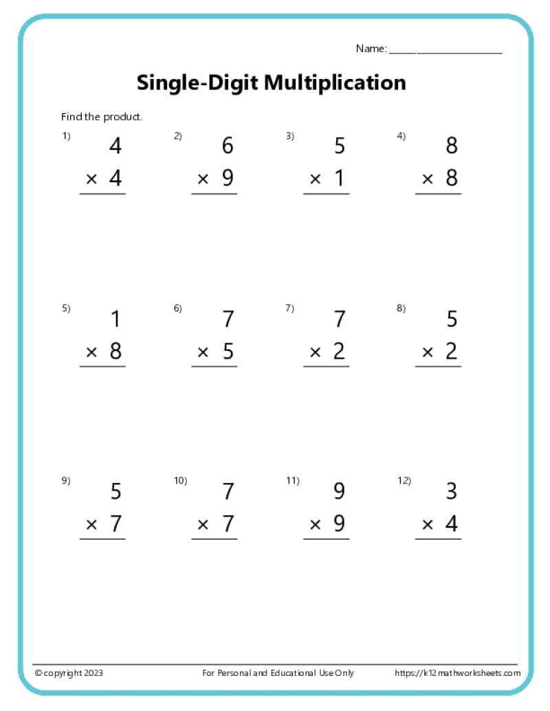 Basic Multiplication Worksheets K12 Math Worksheets
