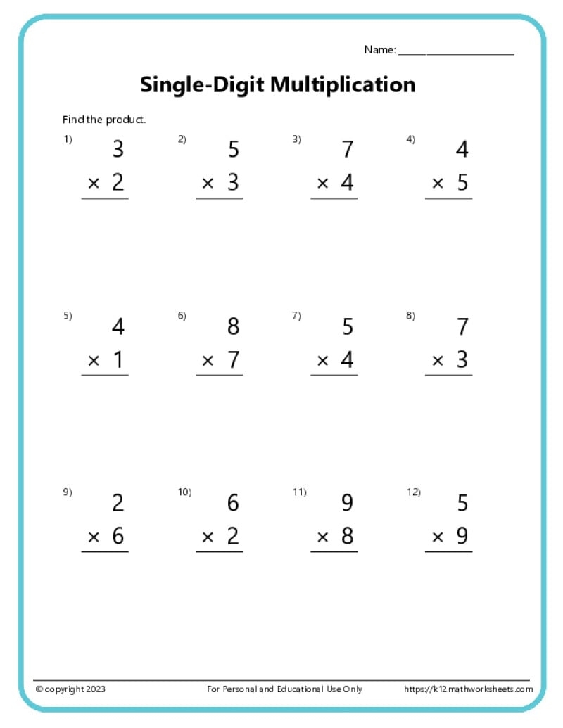 multiplication worksheets for 4th graders