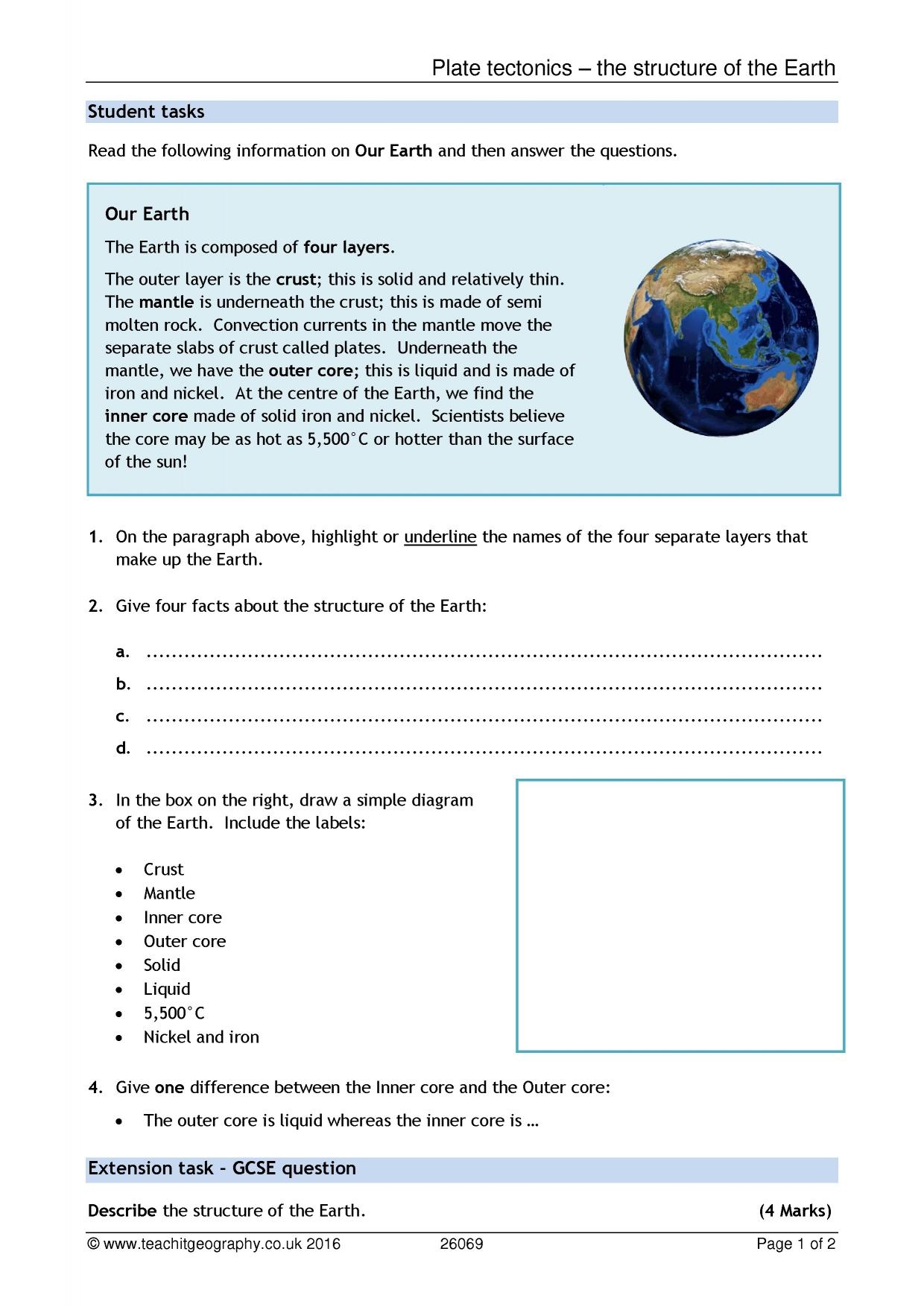 Basic Plate Tectonics Worksheet KS3 4 Geography Teachit