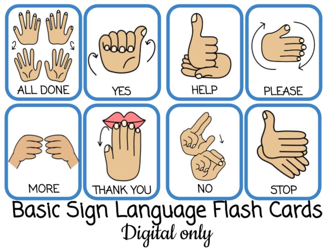 Basic Sign Language DIGITAL Pack 16 Sign Language Cards ASL American Sign Language Etsy UK