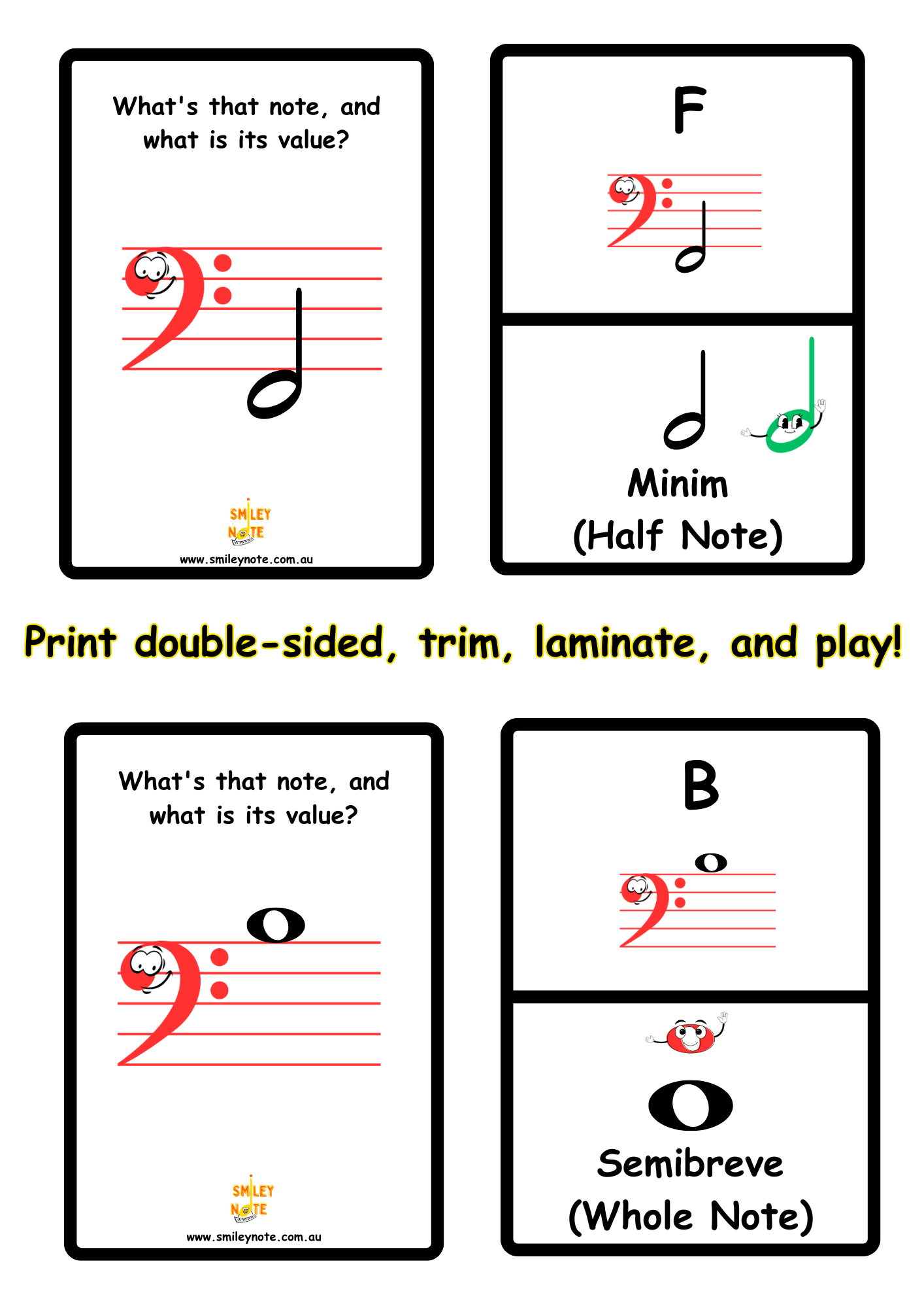 Bass Clef Music Flashcards Download PDF PNG Smileynote au
