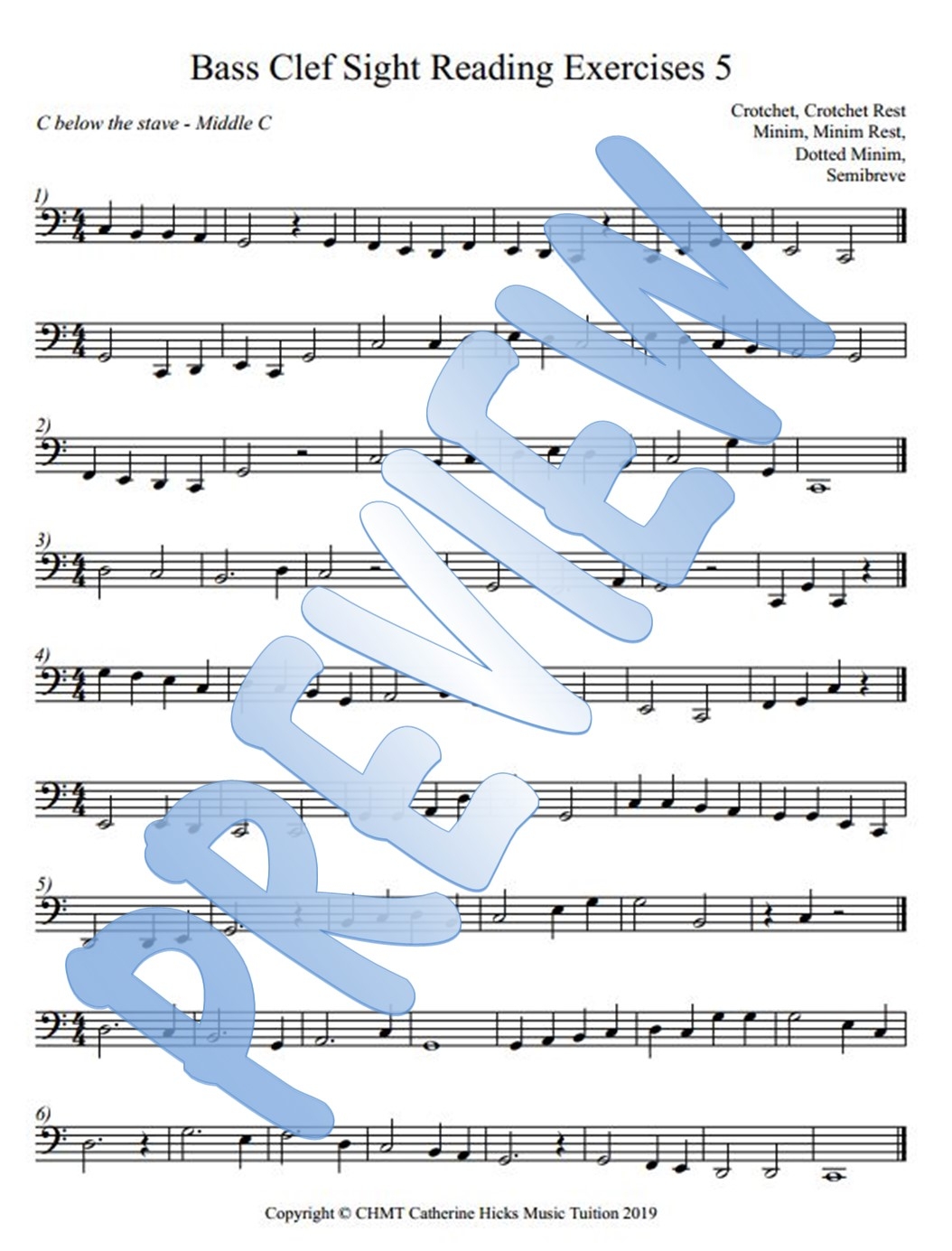 Bass Clef Sight Reading Exercises 5 Made By Teachers