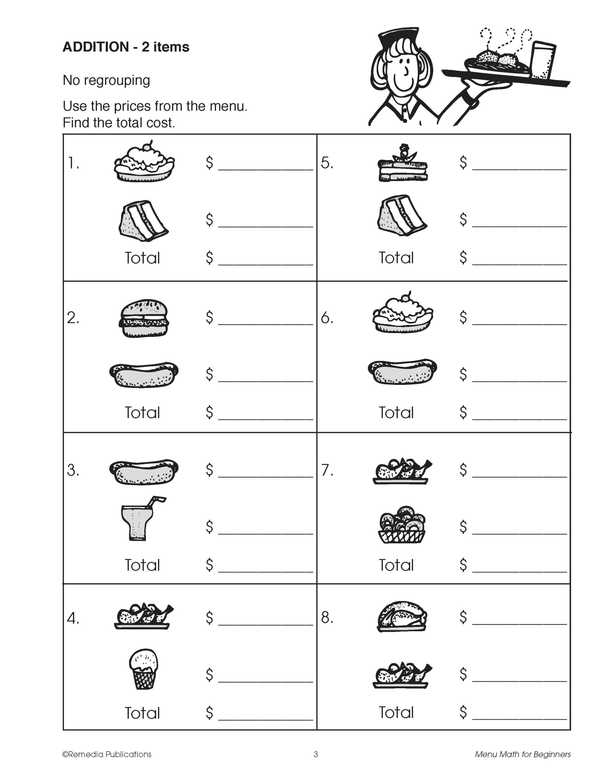 Beginning Menu Math Addition Subtraction Multiplication Consumer Activities Made By Teachers