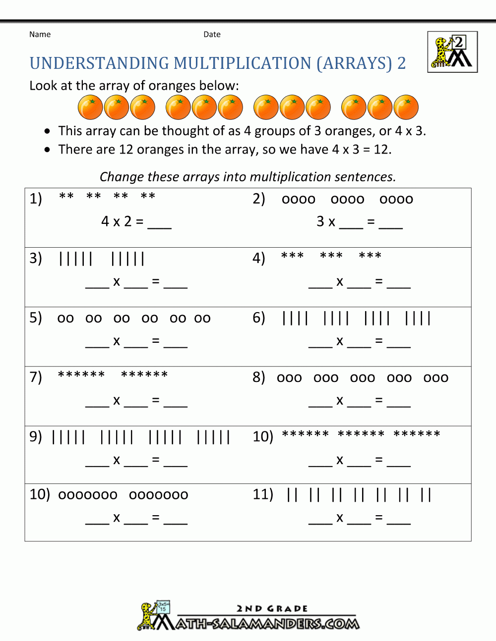 multiplication worksheets for 2nd graders