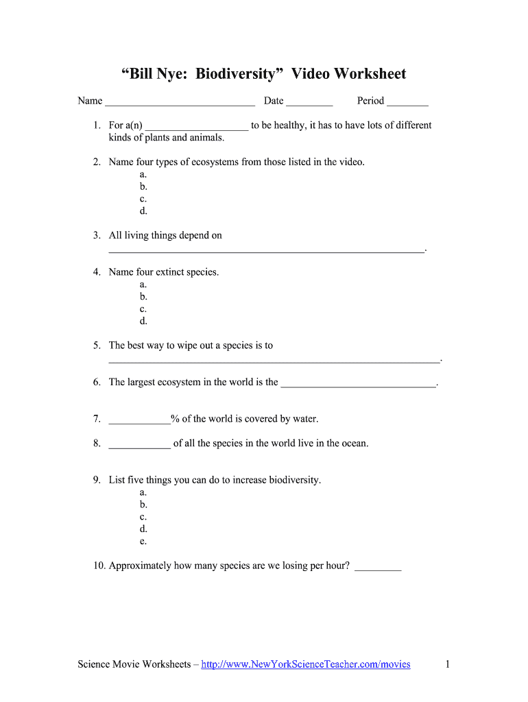 Bill Nye Biodiversity Video Worksheet Fill Out Sign Online DocHub