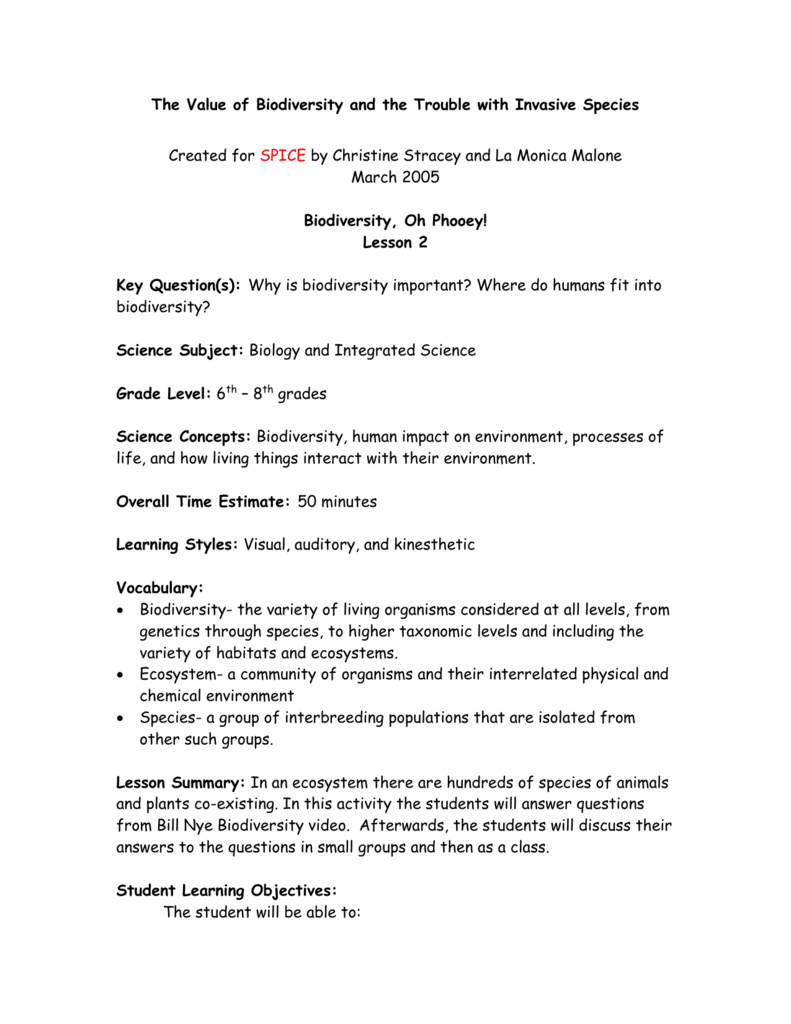 Biodiversity Lesson Plan Bill Nye Video Activities