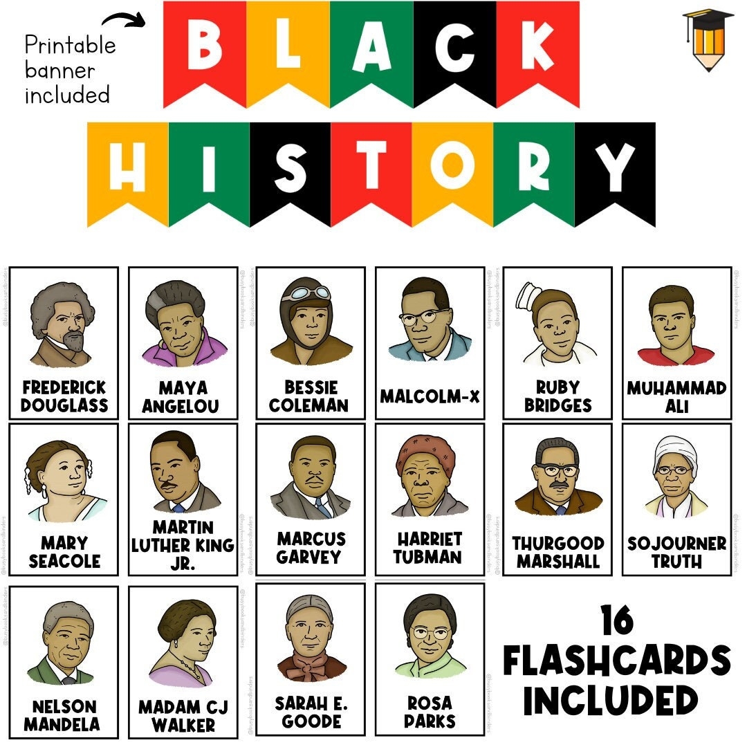 Black History Month Flashcards Bulletin Board Display Black History African American History Printable Banner Black Lives Matter Etsy