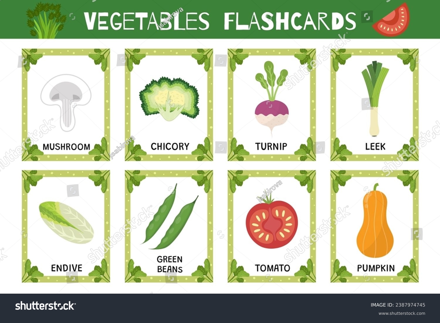 Blitzkarten F r Gem se Flash Karten Kollektion F r Schule Stock Vektorgrafik Lizenzfrei 2387974745 Shutterstock