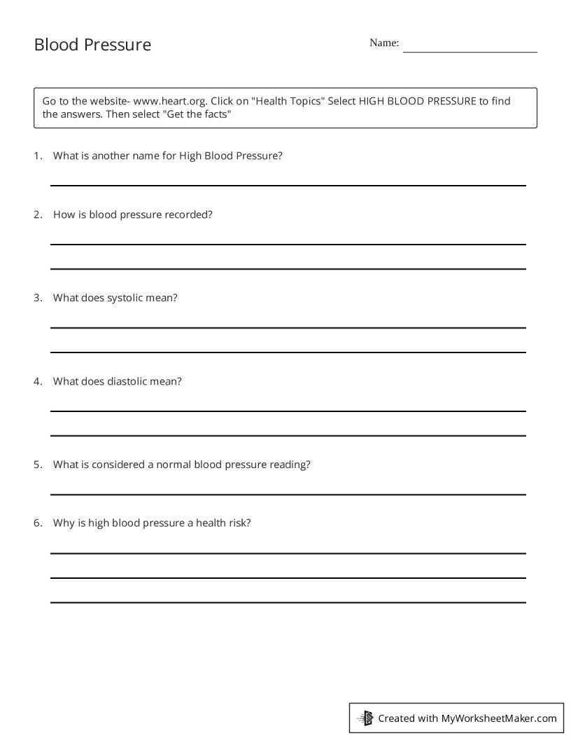 Blood Pressure My Worksheet Maker Create Your Own Worksheets