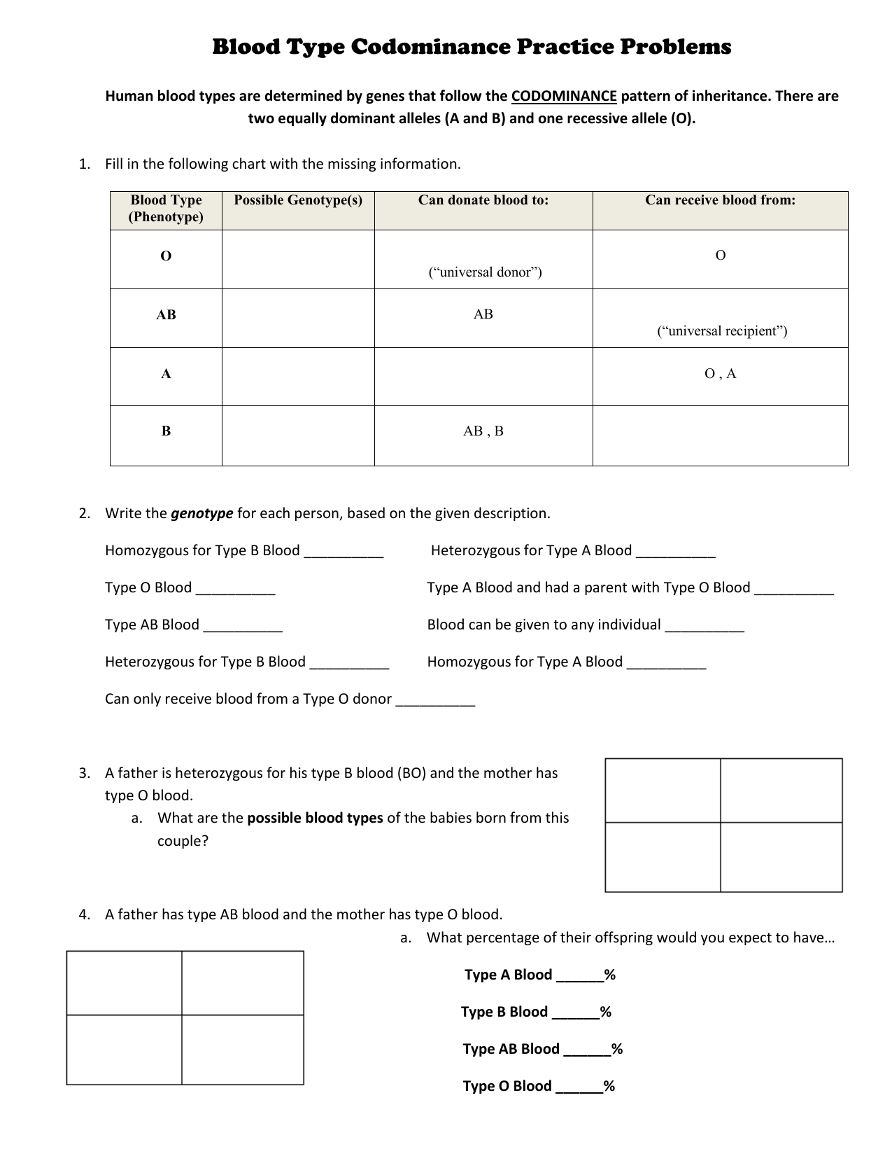 codominance worksheet blood types
