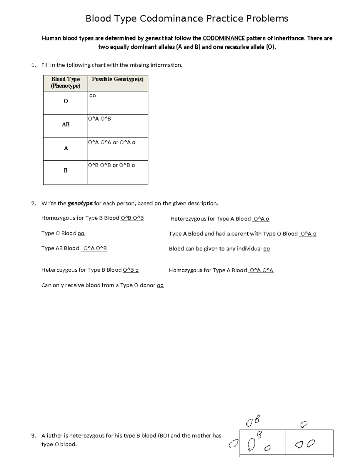 Blood Type HS WS 1 Codominance Practice Problems Studocu