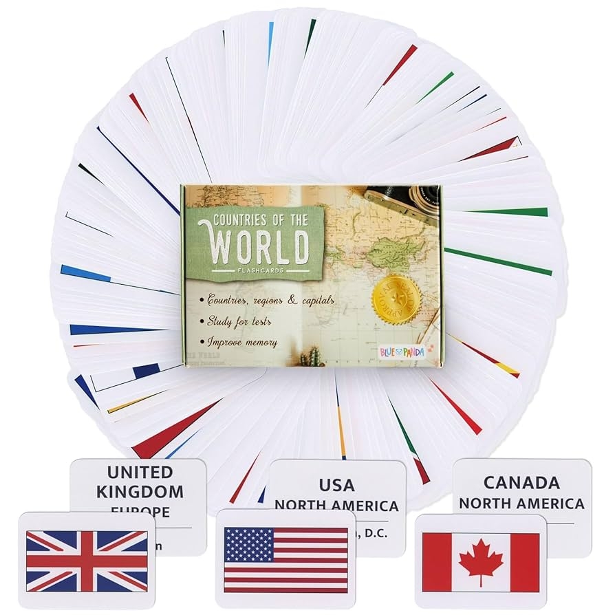 Blue Panda 205 Countries Of The World Flags Flashcards For Education Kids Geography Maps With Continent And Capital Country Flag Flashcards For Kids 2 5 X 3 5 Inches Amazon de Toys