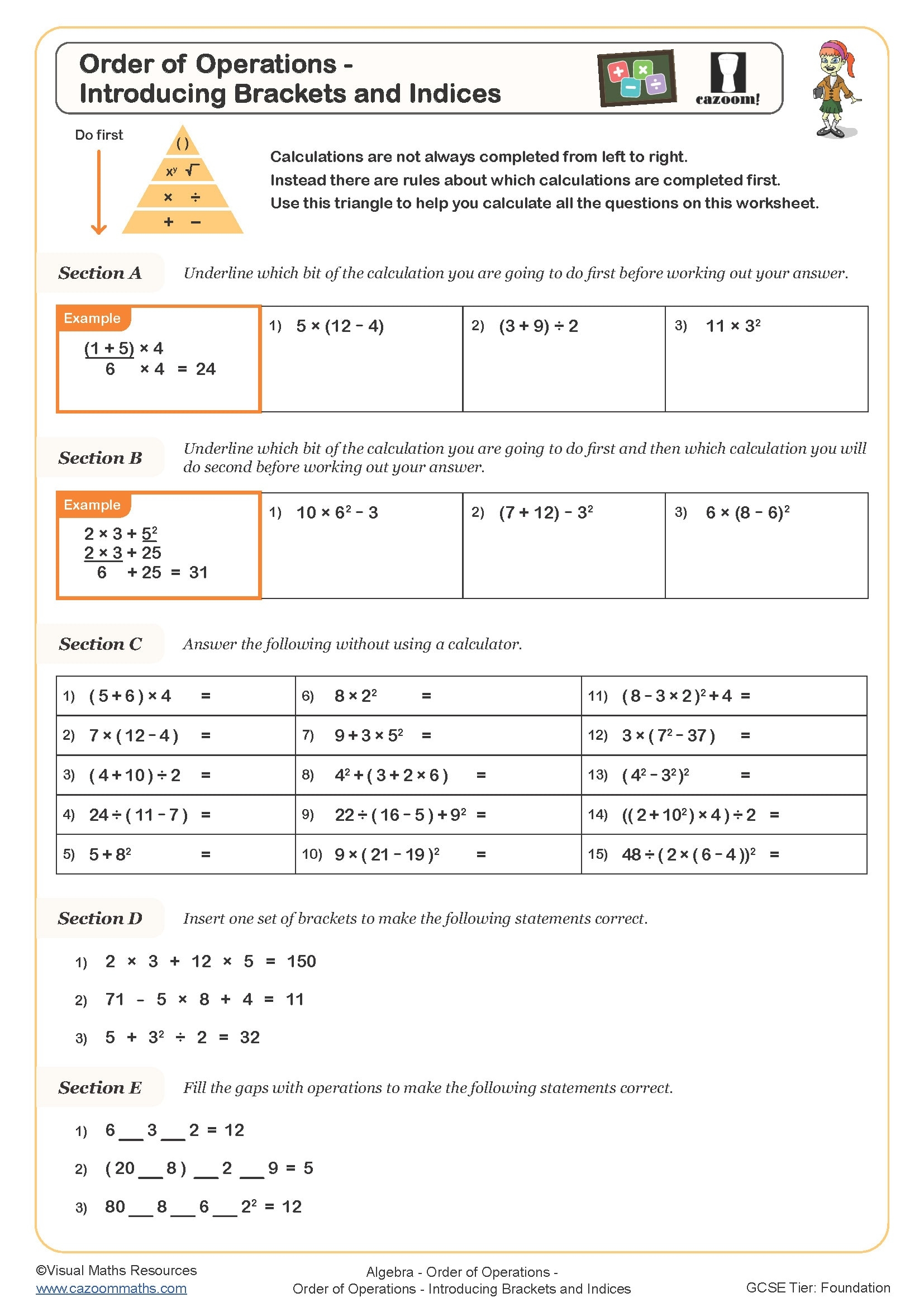 math worksheets order of operations
