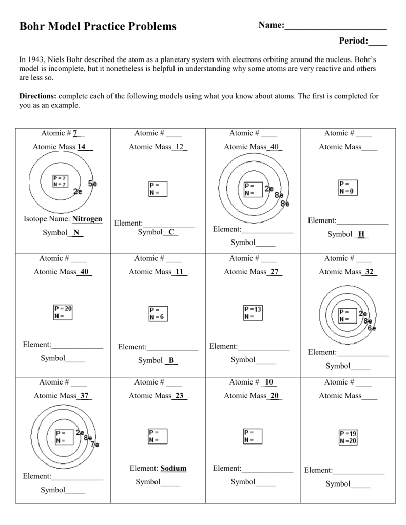 Bohr Model Practice Atomic Structure Worksheet Bohr Model Practice Atomic Structure Worksheet
