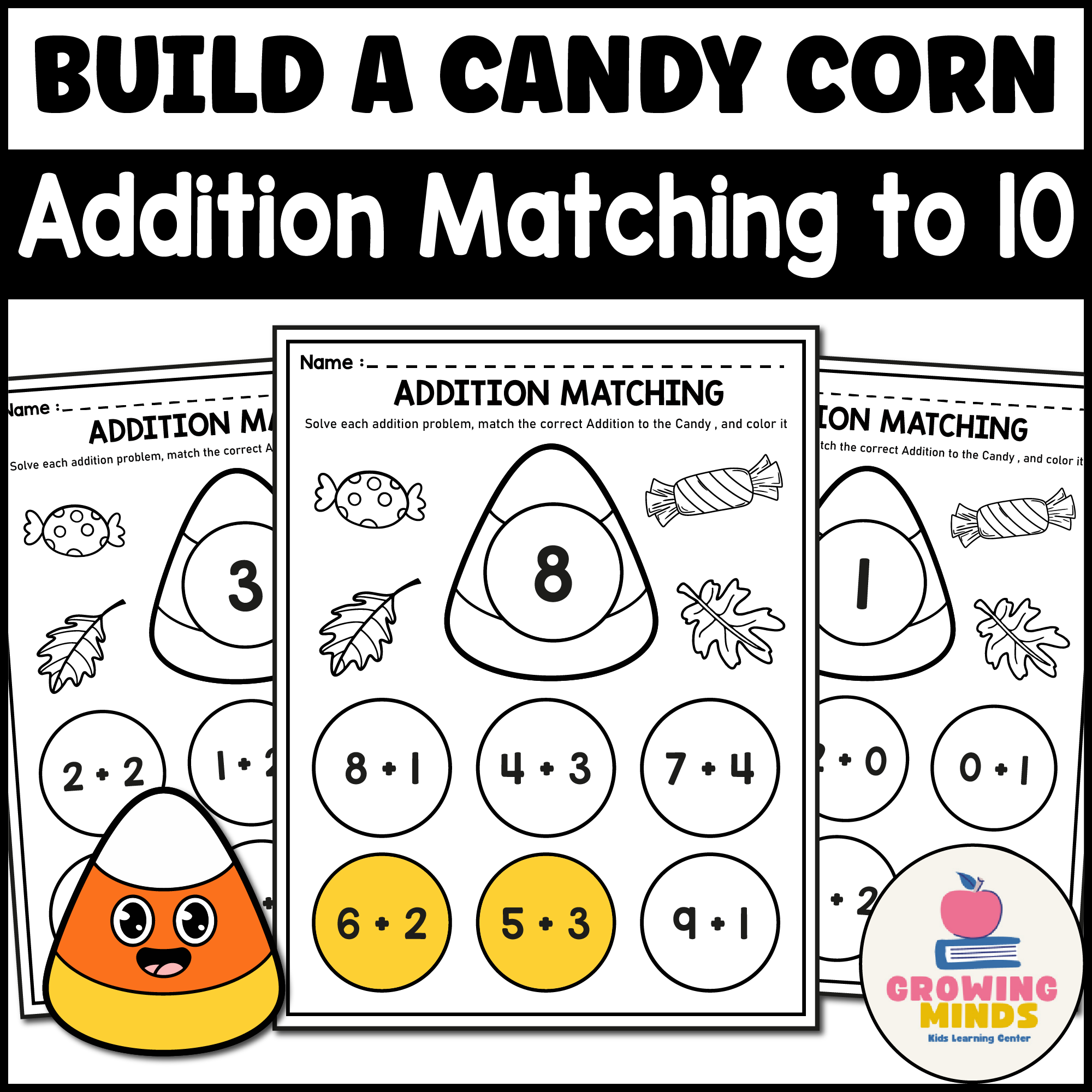 Build A Candy Corn Addition Matching To 10 Fun Fall Math Activity Made By Teachers