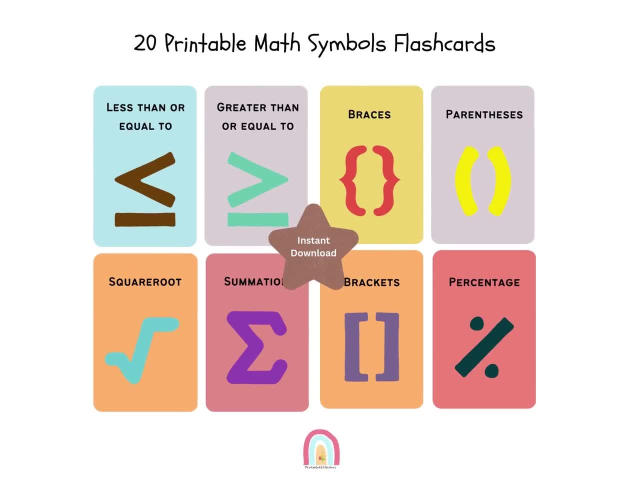 Buy 20 Math Symbols Flashcards Math Classroom Math Learning Mathematical Symbols Printable Math Flashcards instant Download Online In India Etsy