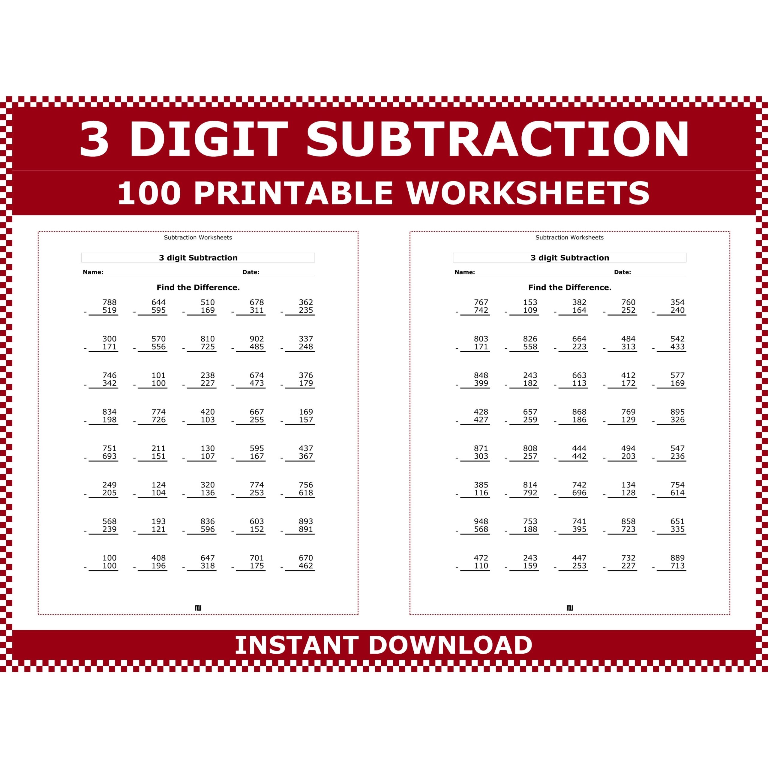 3rd grade subtraction worksheets