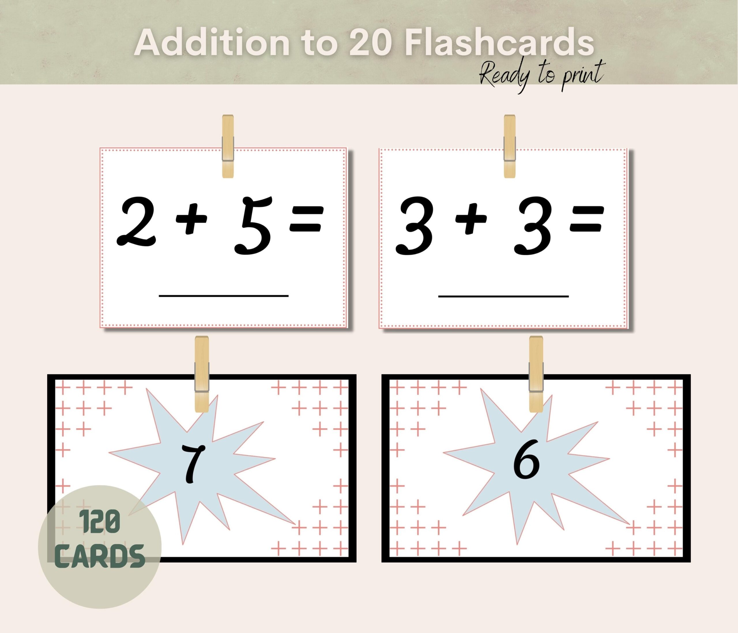Buy Addition To 20 Flashcards Printable Montessori Addition Flashcards For Toddler Addition Worksheets Kindergarten Preschool Learning Cards Online In India Etsy