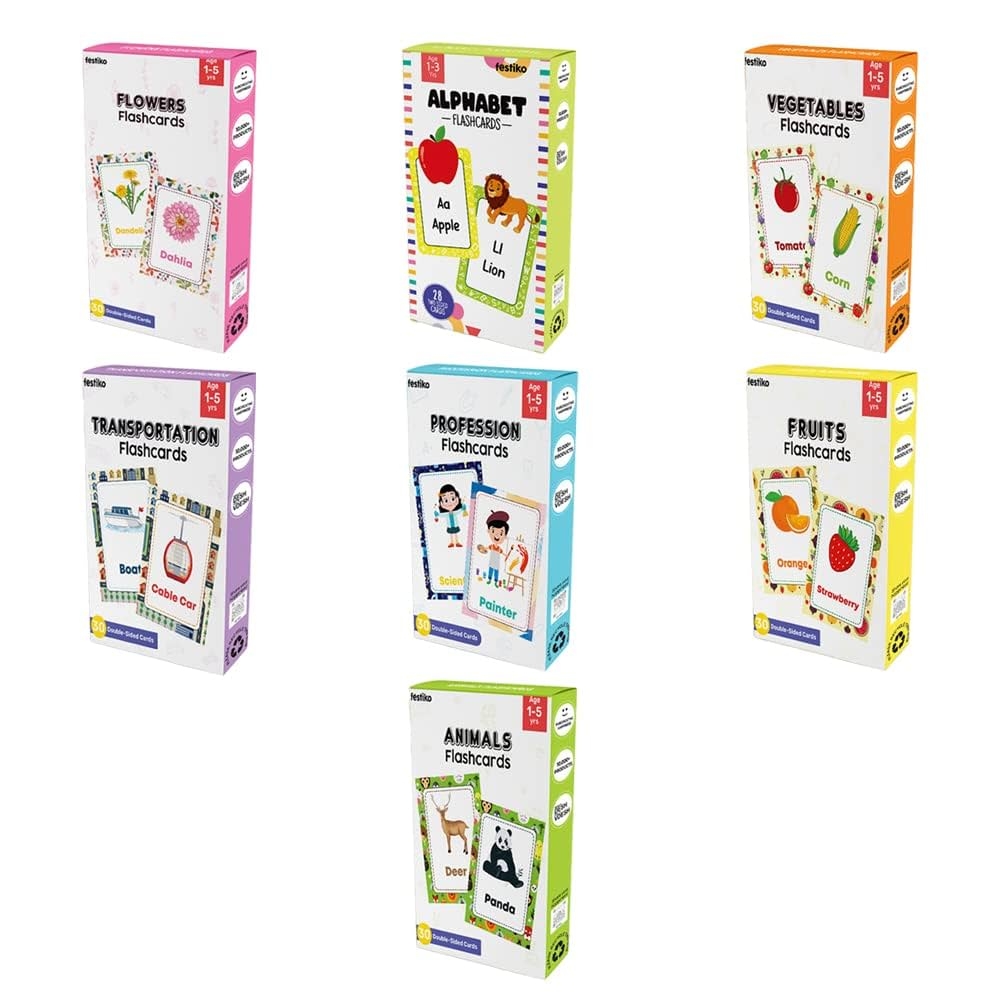 Buy Festiko Set Of 7 Deck Of Flash Cards Flowers Alphabet Vegetables Transportation Profession Fruits Animals Flash Cards For Kids Easy Fun Way Of Learning Flashcards For Toddlers And Kids Online At Low Prices In India 