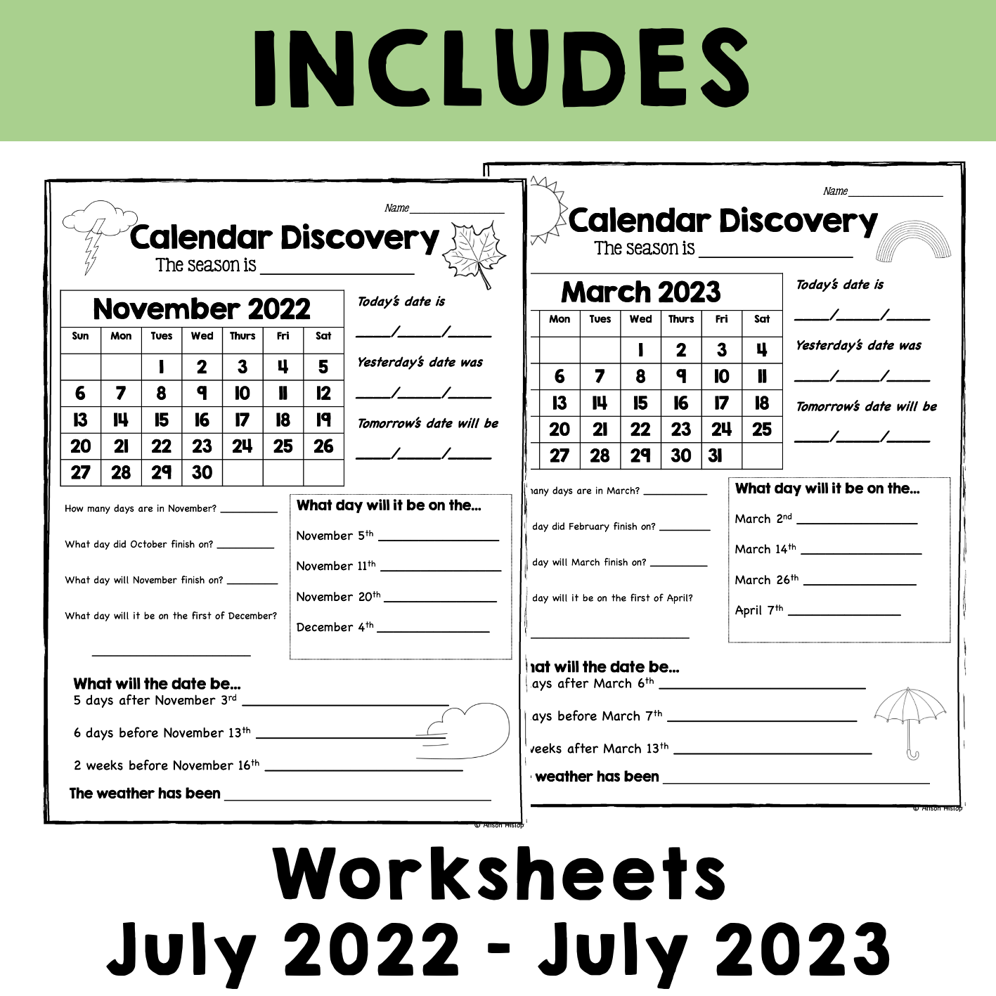 reading a calendar worksheet
