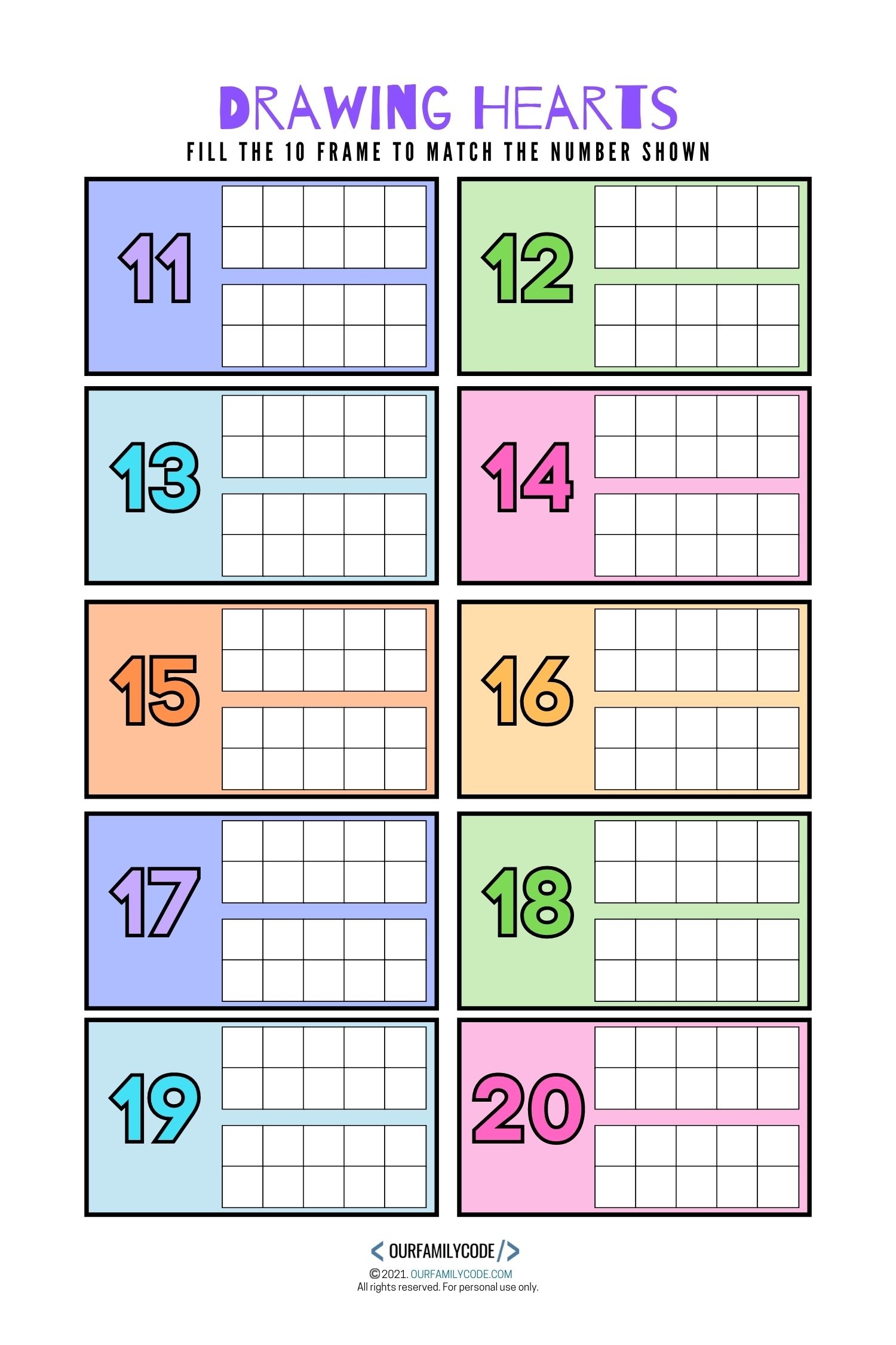 Candy Heart Ten Frames Valentine s Day Math Our Family Code