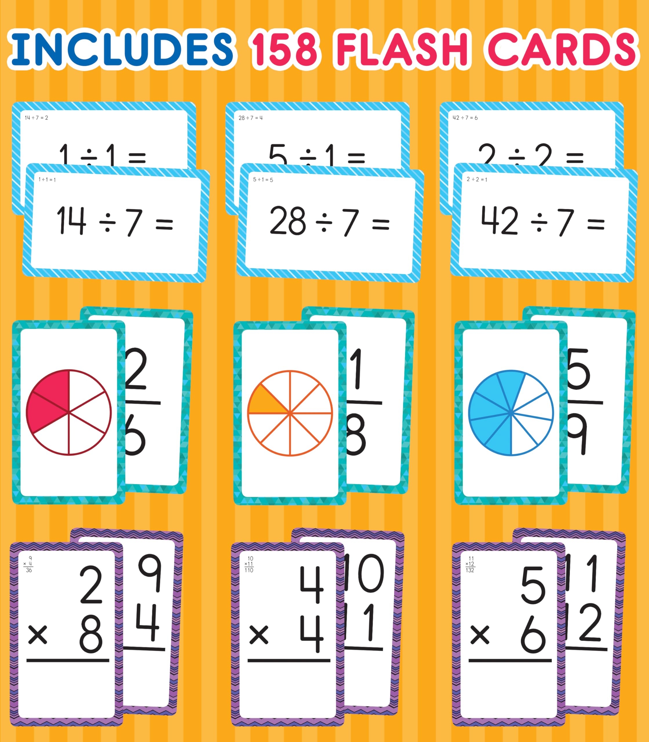 Carson Dellosa Division Fractions And Multiplication Flash Cards 3 Sets Of Flashcards Math Games For Kids 8 12 3rd Grade Mathematics Practice And Up Amazon au Computers